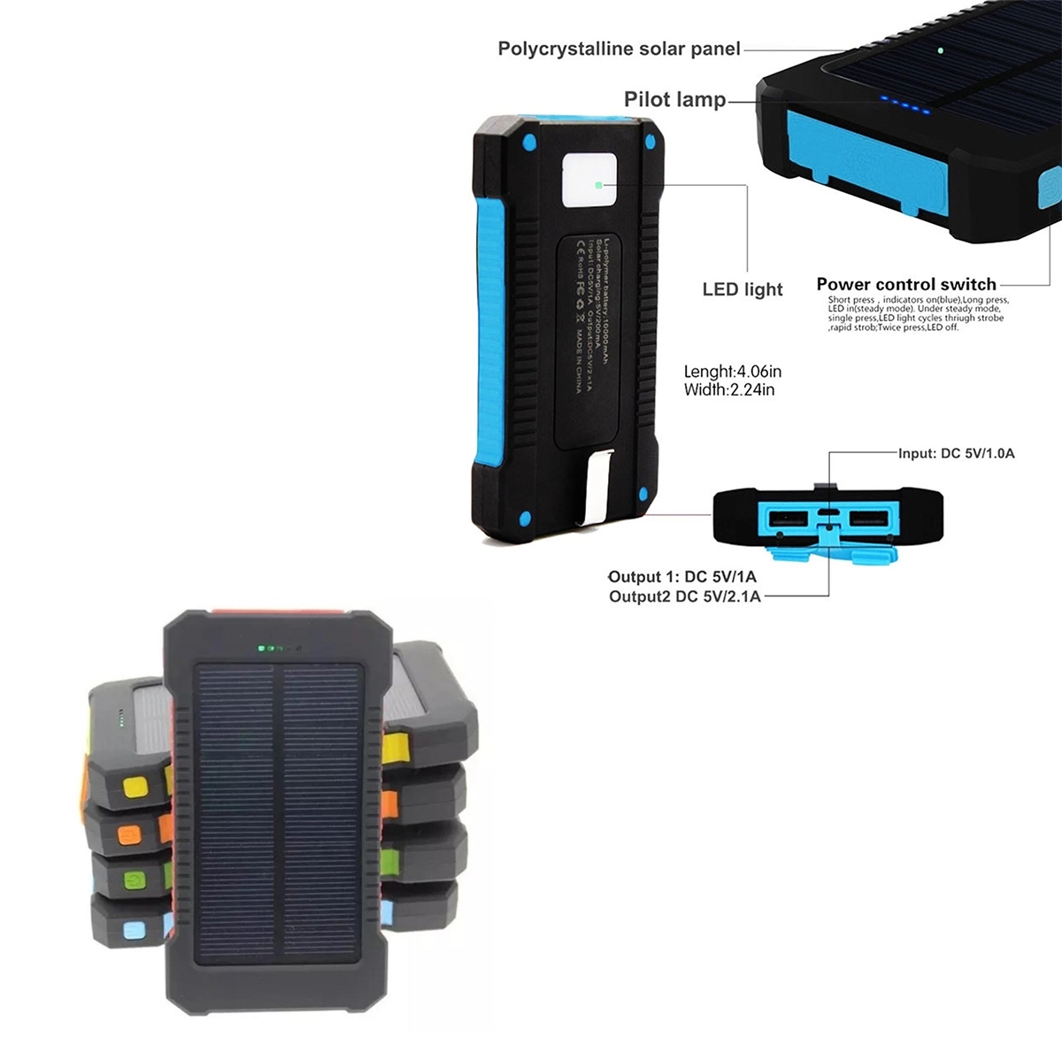 Solar Power Bank With Carabiner 8000 mAh 1
