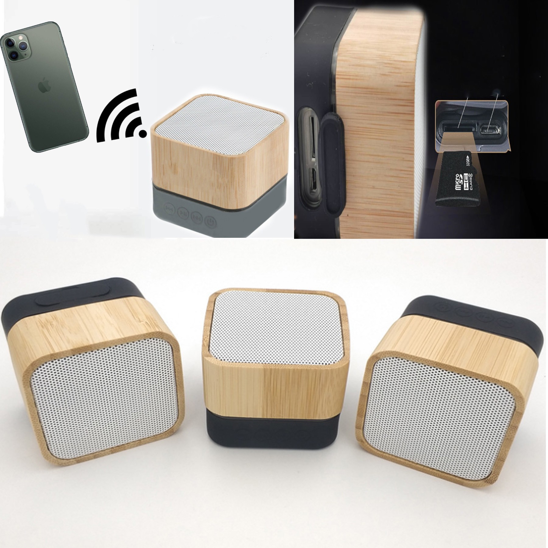 Portable Bamboo Wireless Light-Up Speaker 2