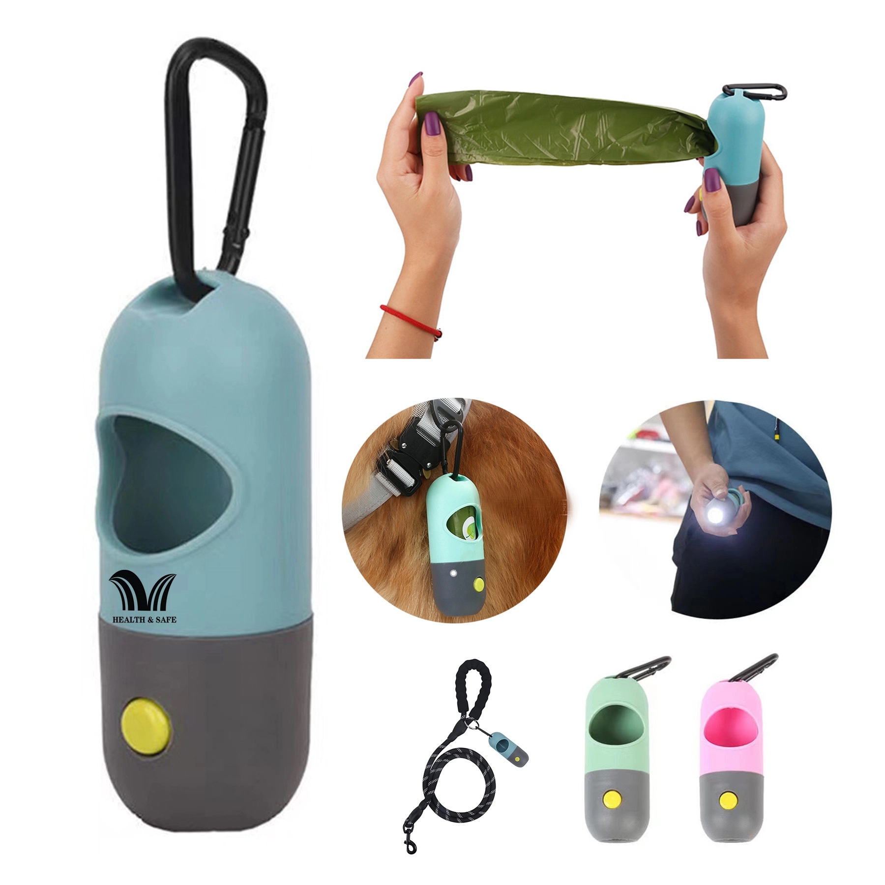 Dog Poop Bags Holder with LED Flashlight 2
