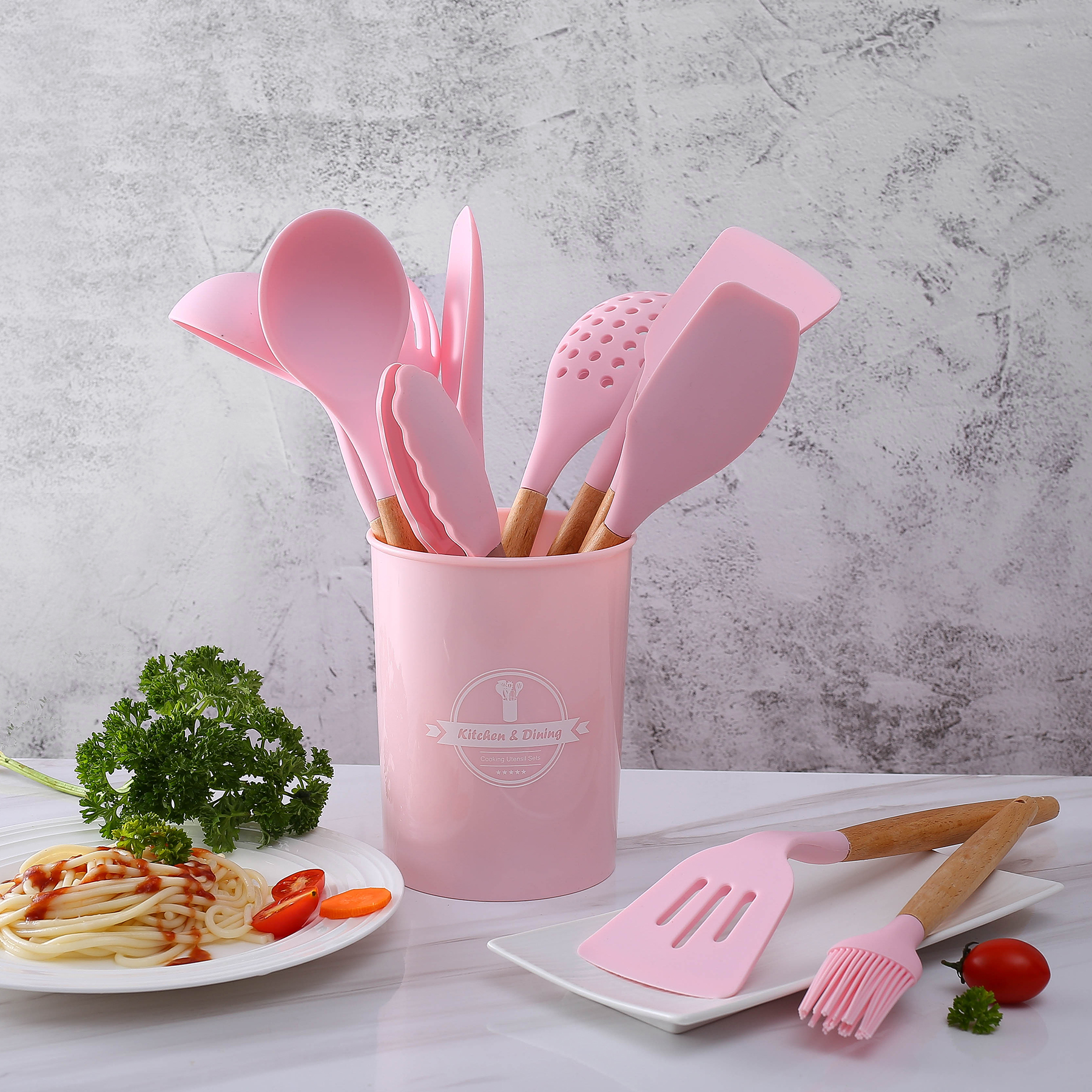 13pcs Silicone Cooking Utensils Set with Wooden Handles 6