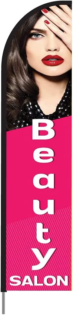 Beauty Salon Banner Swooper Feather Flag Pole Kit Outdoor Business Sign Display, 15ft - Pink 4