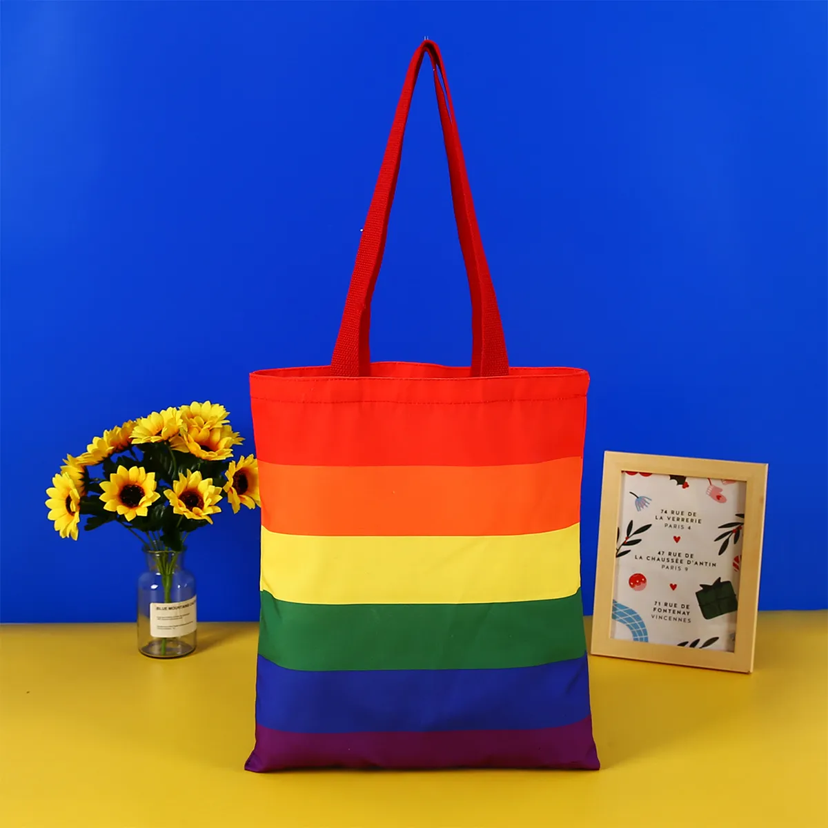 Rainbow Stripes Tote Bags Gay Support Beach, custom tote bag with logo imprint 3