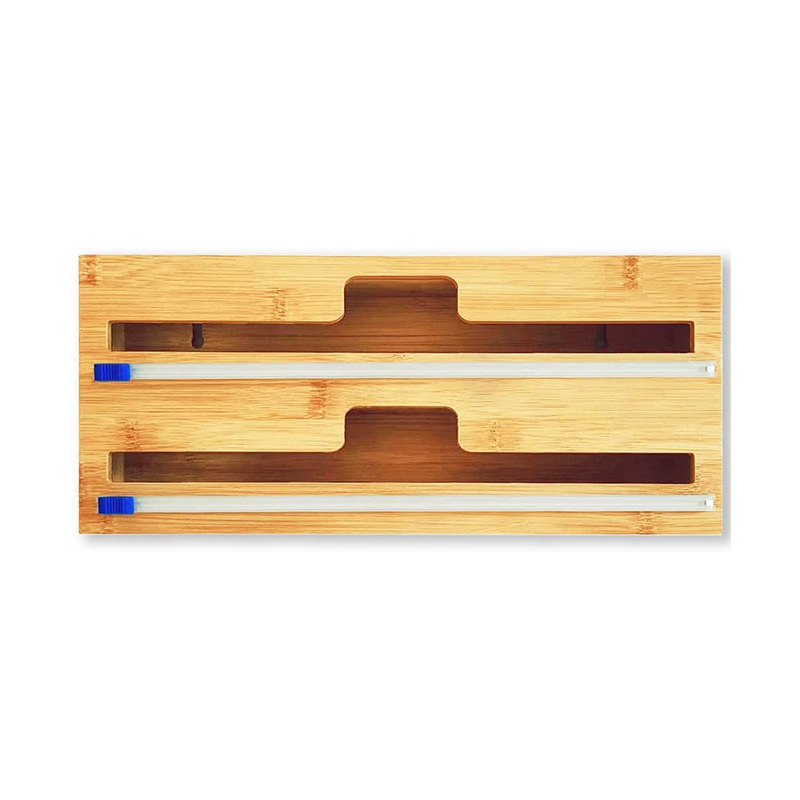 Bamboo Wooden Foil And Plastic Wrap Organizer (2 Grid) 2