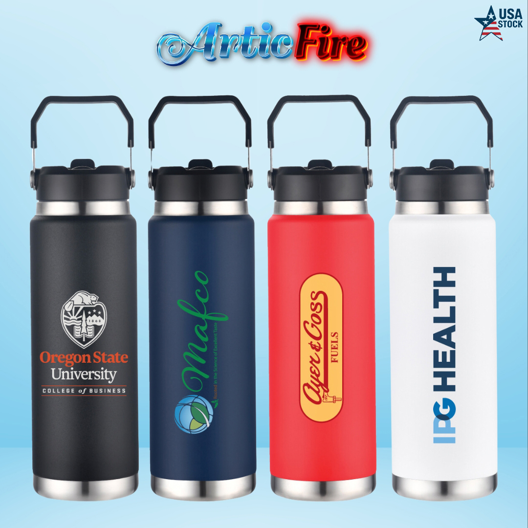 ArticFire 30oz Stainless Steel Vacuum Bottle with Carry Handle and Straw 1