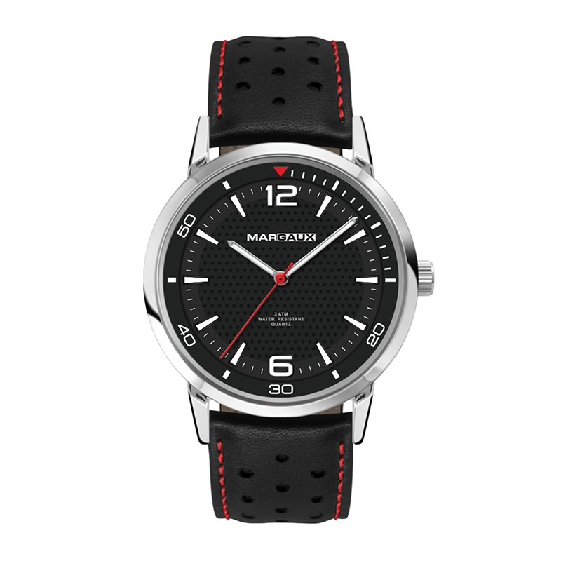WC8154 42MM METAL SILVER CASE, 3 HAND MVMT, BLACK DIAL, LEATHER STRAP, FLAT MINERAL CRYSTAL, 3 ATM WTR RESI