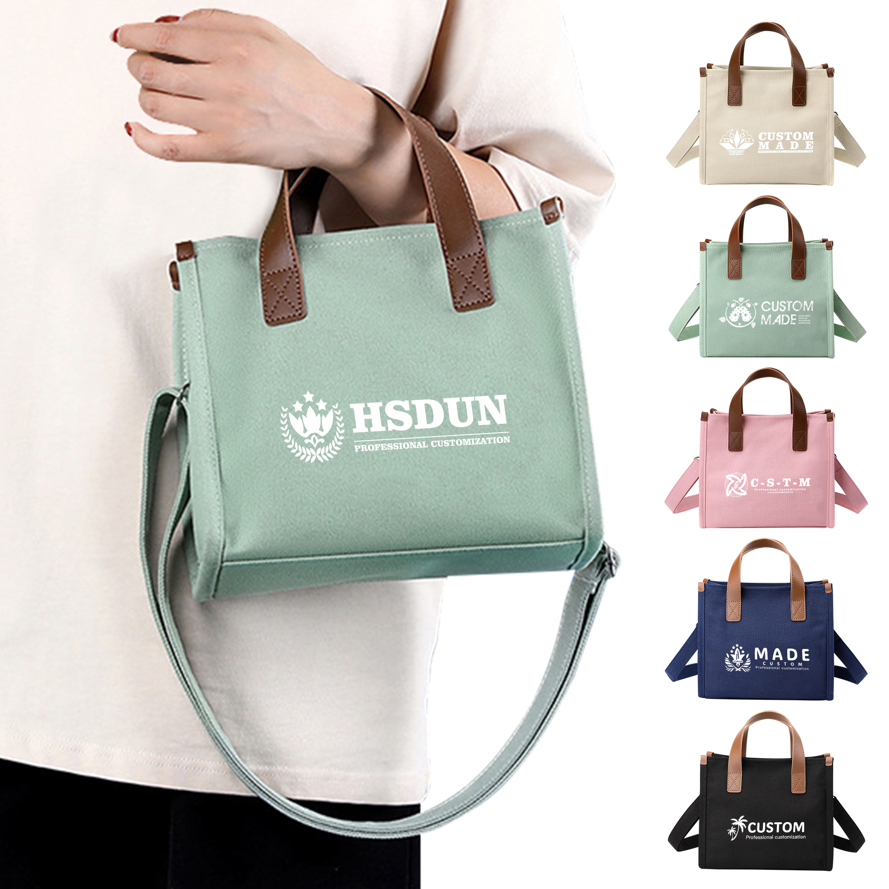 12 OZ Magnetic Buckle Crossbody Canvas Tote Bag With Guesset 6