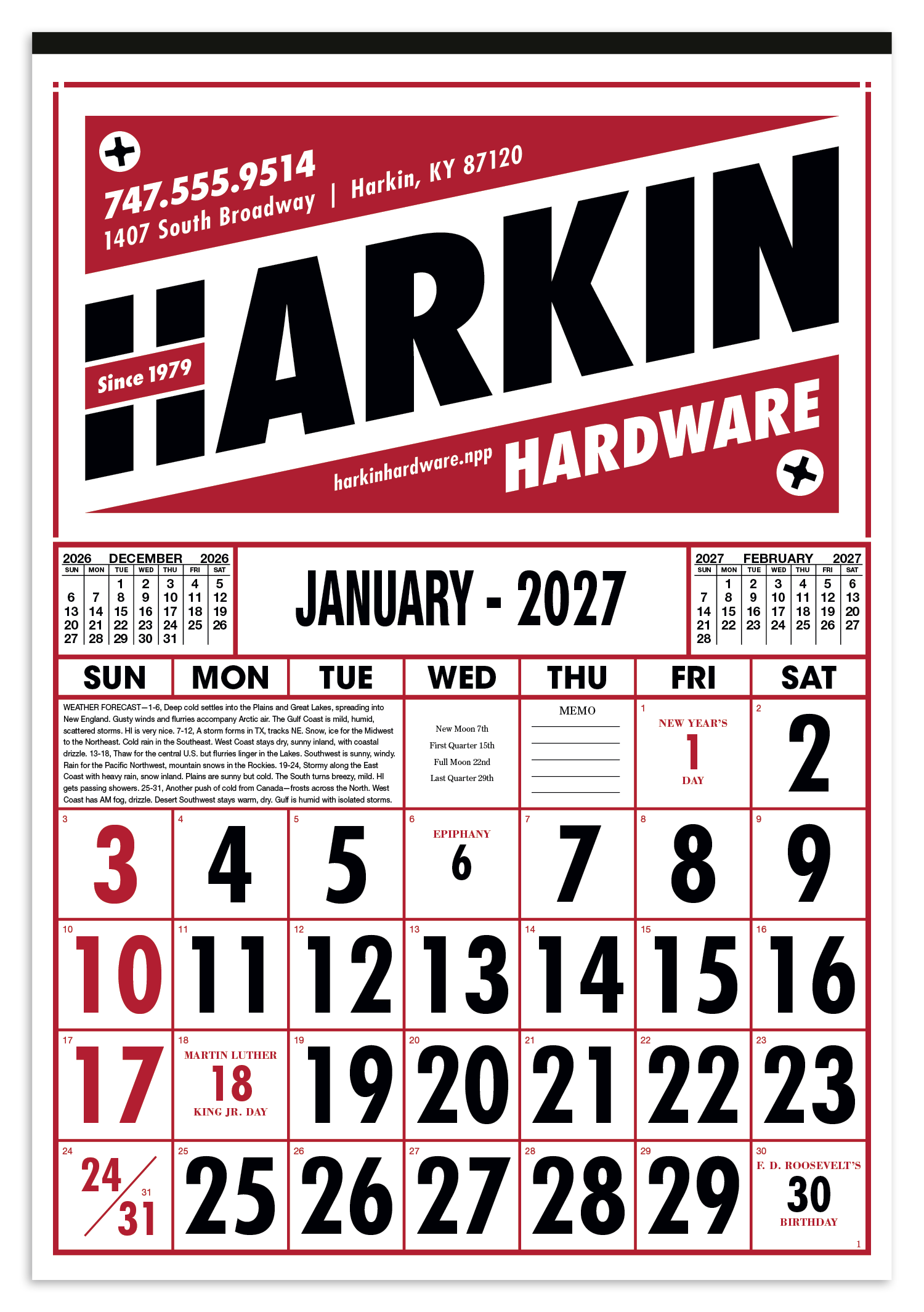 Skinner & Kennedy® Commercial 12-Sheet Calendar 11