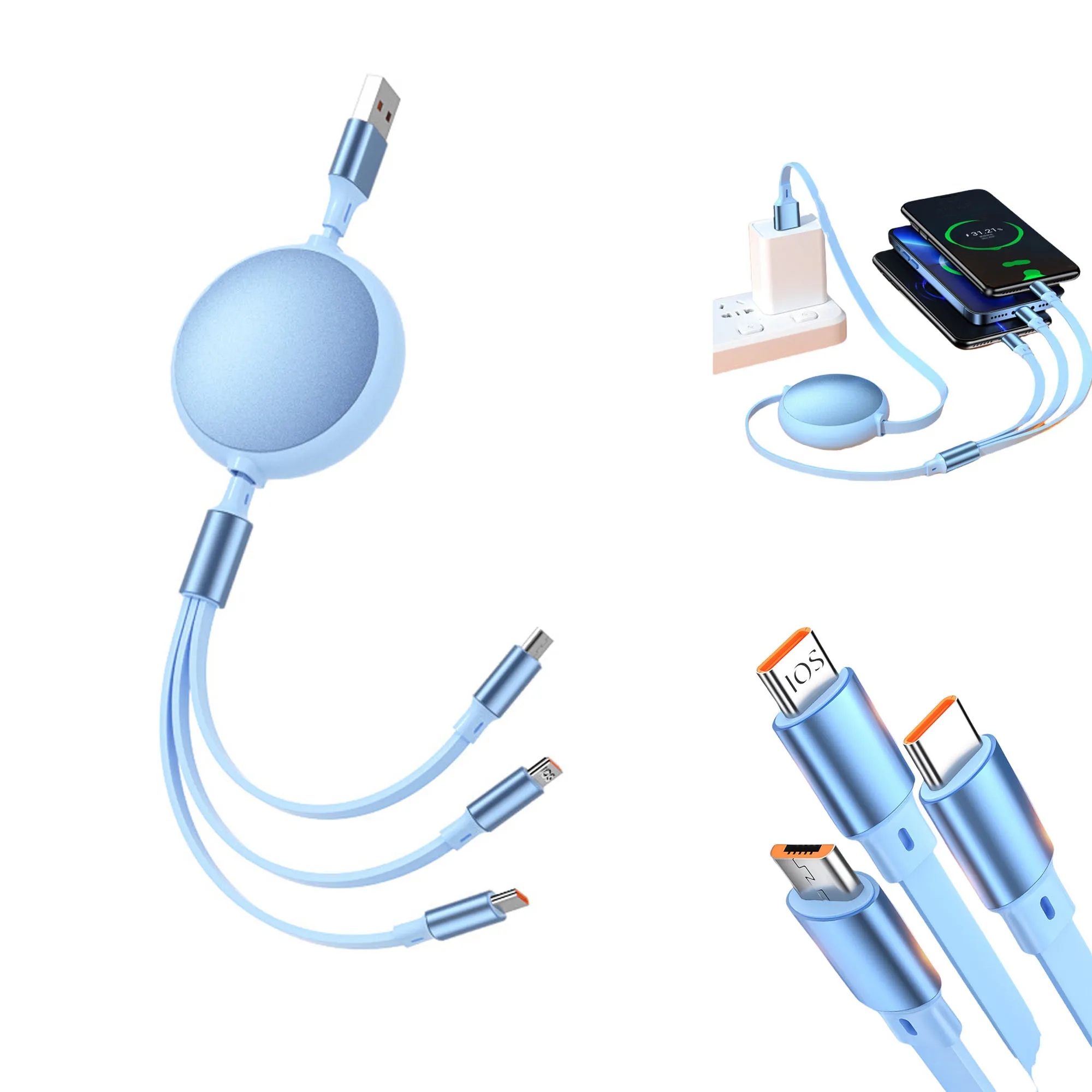 Retractable 100W 3 in 1 Charging Cable 2