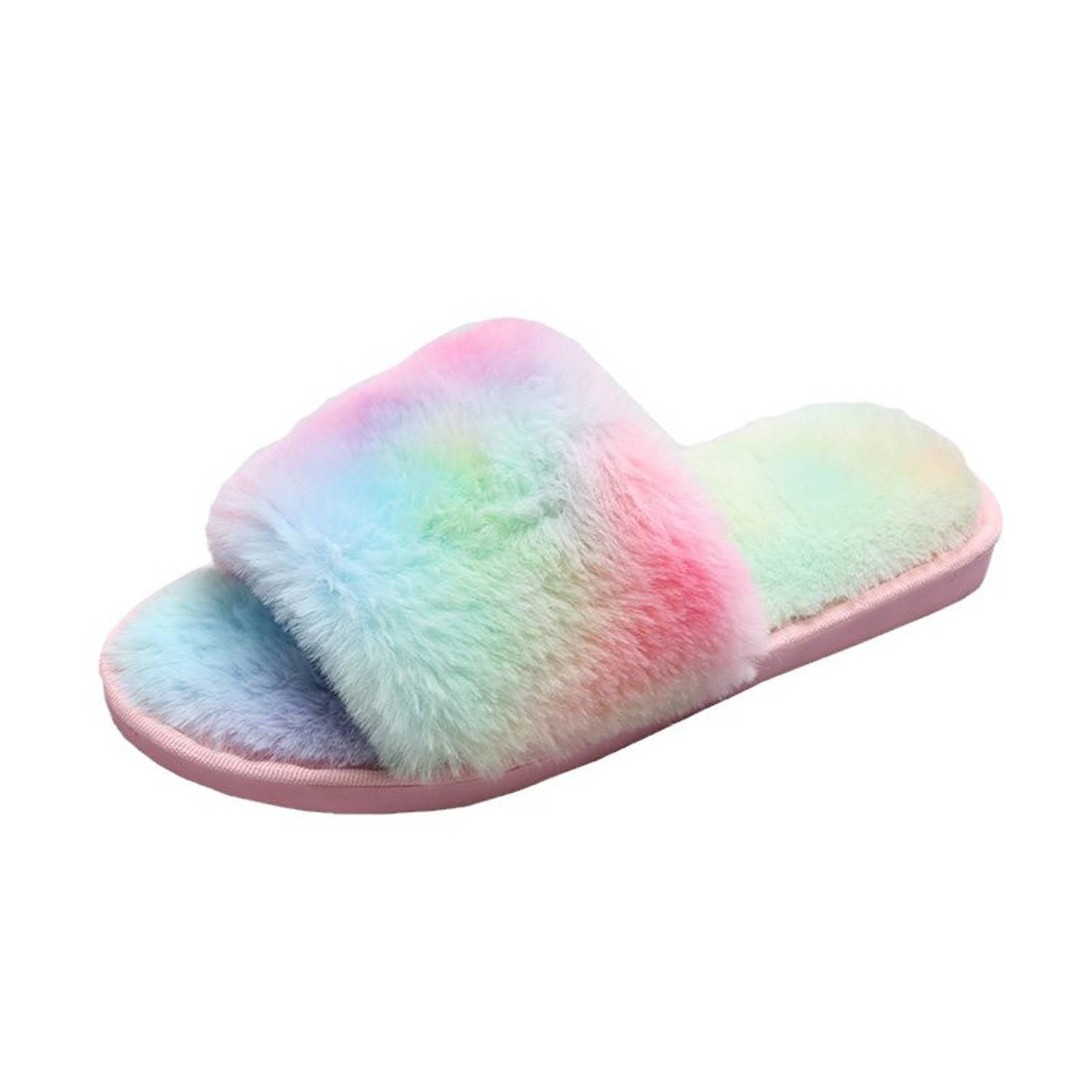 Soft Sole Anti-Slip Rainbow Plush Home Slippers 3
