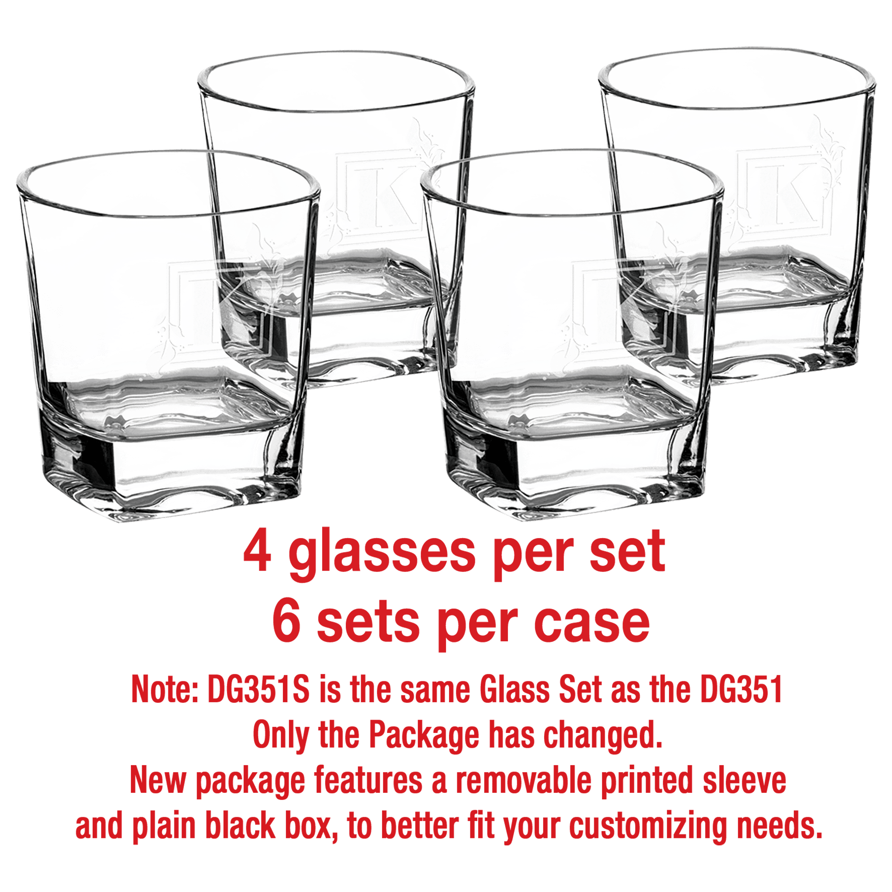 8 oz. Rocks Glasses in a Black Gift Box with Printed Paper Sleeve     Sold in Sets of 4, 6 Sets Per  2