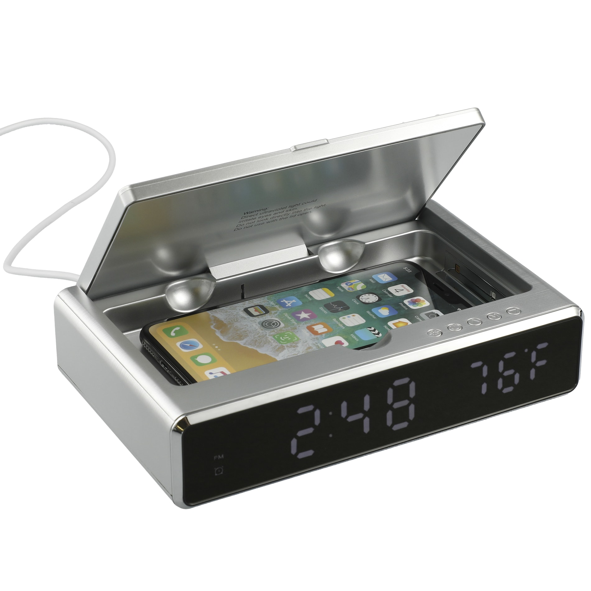 UV Sanitizer Desk Clock with Wireless Charging 2
