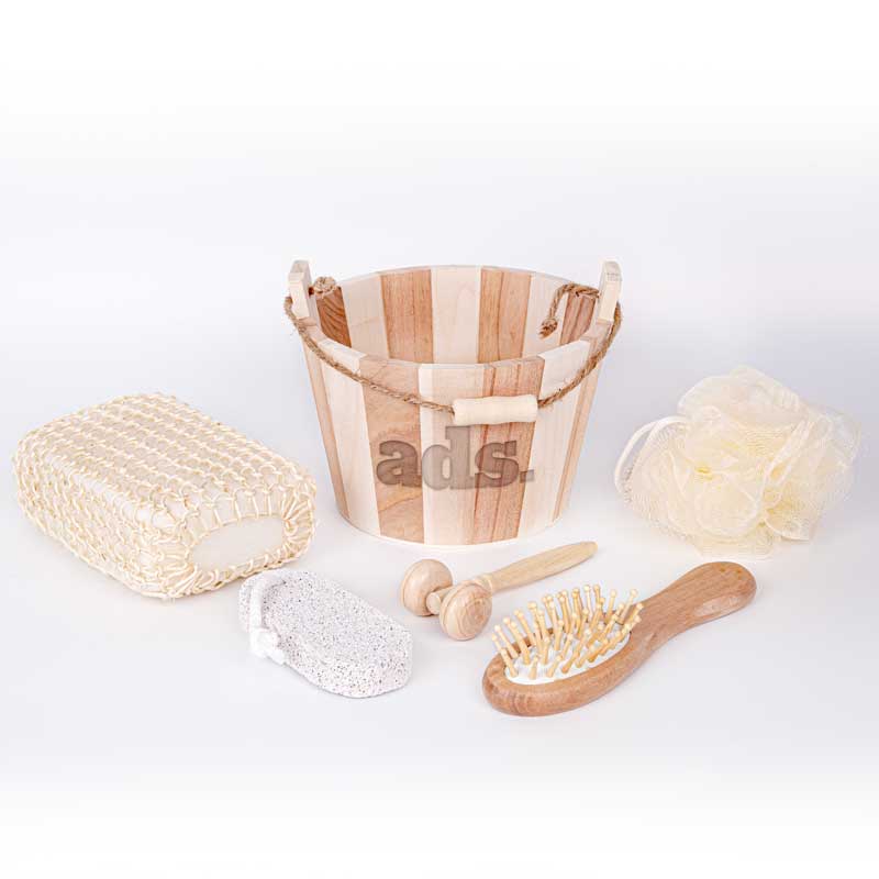 Bamboo Bucket Bath and Massage Set - 5pcs 1