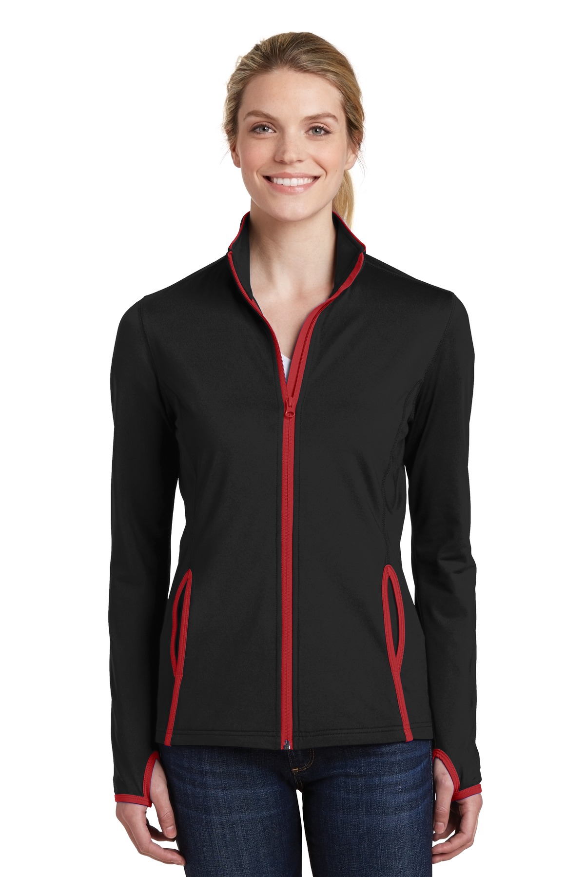 Sport-Tek Women's Sport-Wick Stretch Contrast Full-Zip Jacket. LST853 34