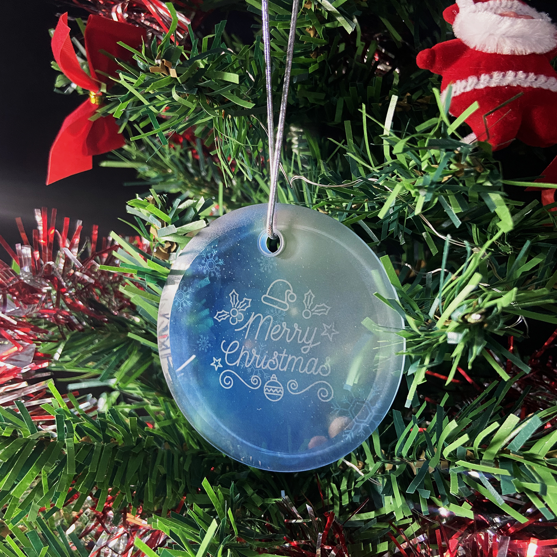 Gift Box 3" Round Frosted Glass Ornament 10