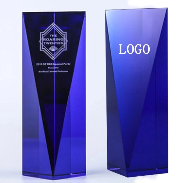 Blue Crystal Glass Trophy Award 3