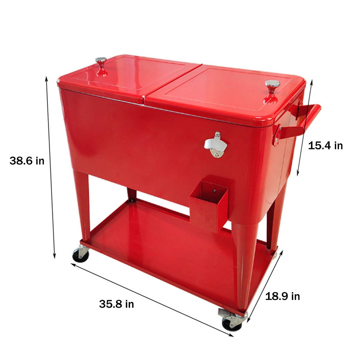 80 Quart Stainless Steel Ice Chest Cooler Cart w/ Wheels 2