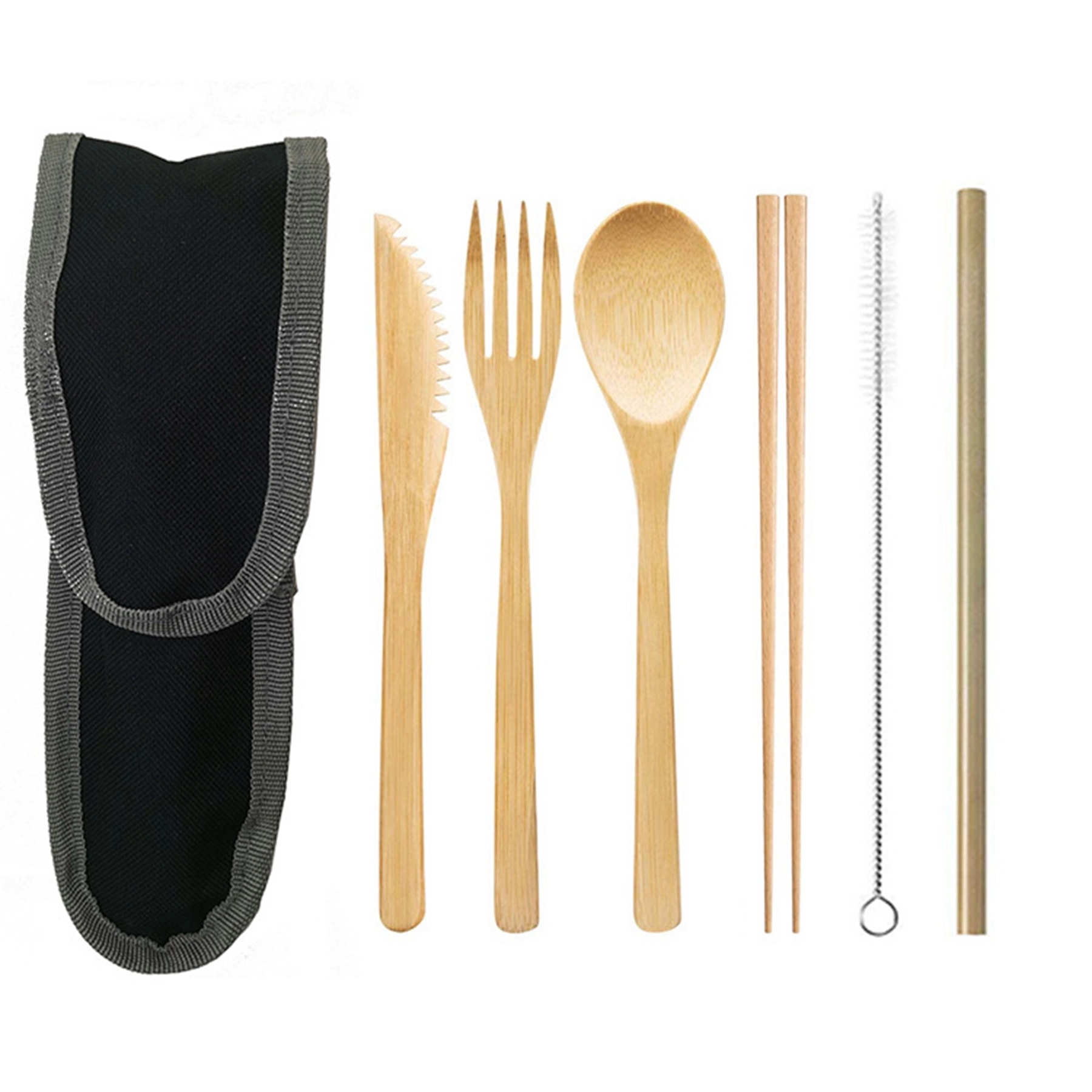 Bamboo Travel Utensil Set With Carrying Case 2