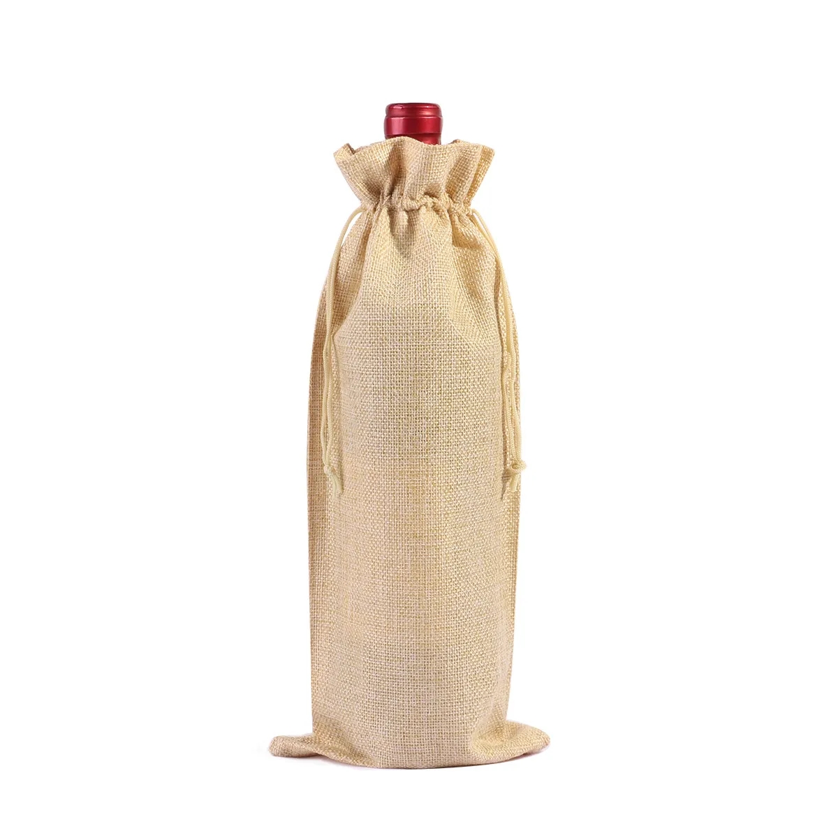 MOQ 20 Burlap Drawstring Wine Bottle Bag 14"L x 6"W 4