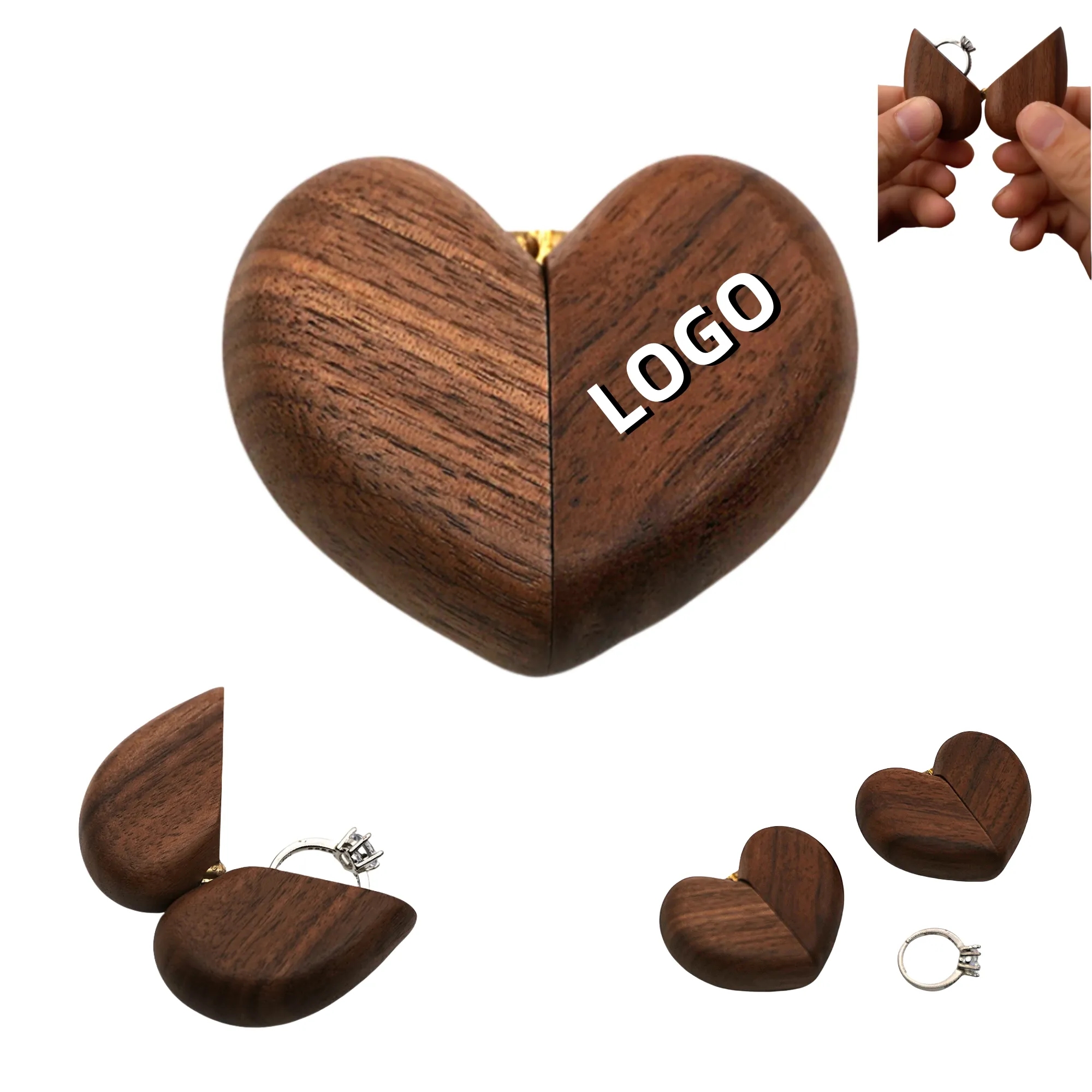 Engravable Black Walnut Heart Ring Box 2