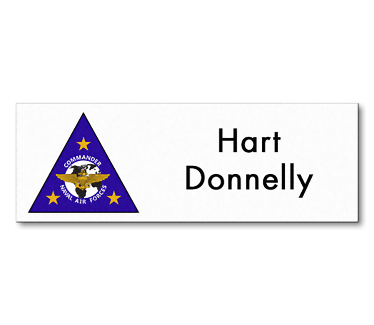 The Olympic UV Printed and engraved name badge on 2-ply  plastic up to 3 sq" 3