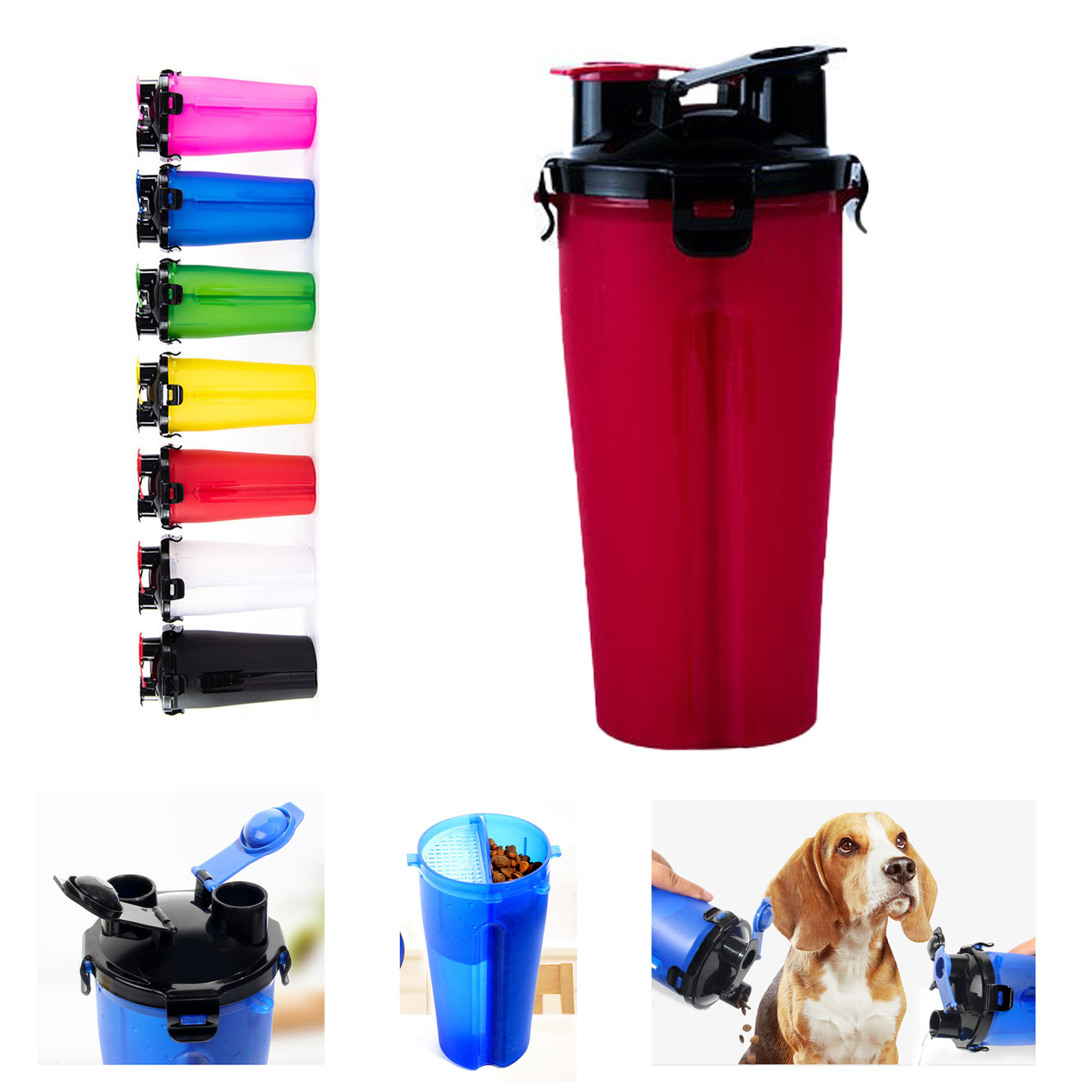 Pet Water Food Bottle for Walking Travelling Hiking Camping 2-In-1 Pet Food Container 2