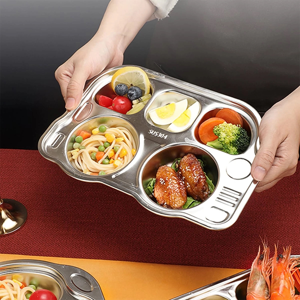 5 Section Car Shape 304 Stainless Divided Platter 3