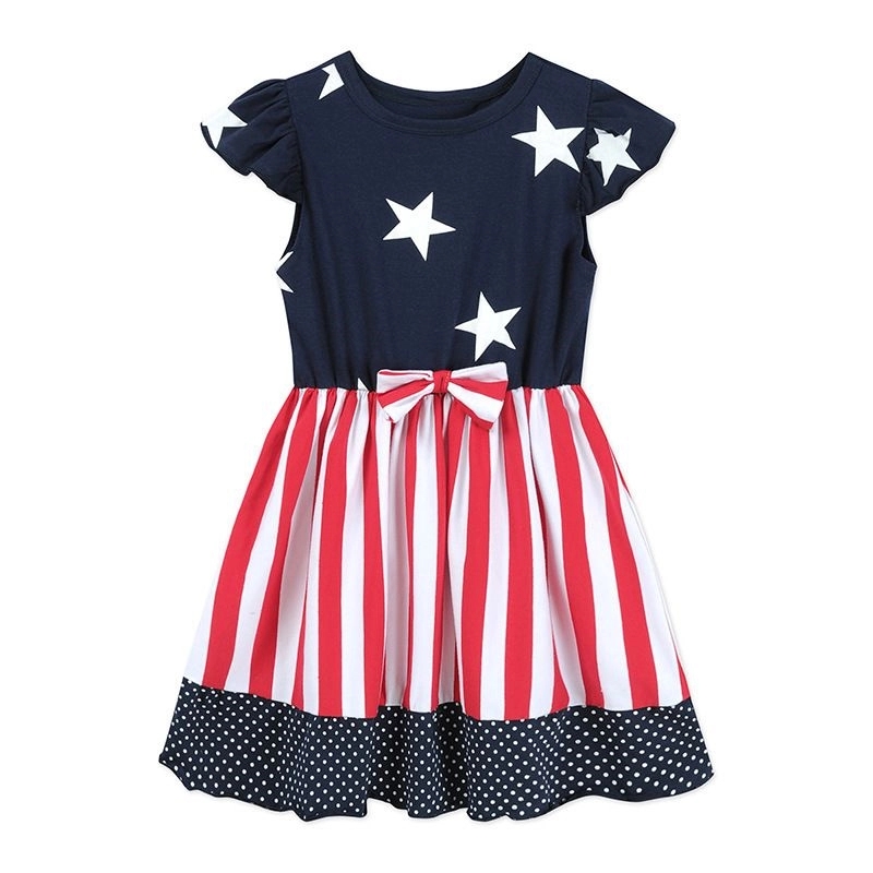 Stars And Stripes Bow-Knot Dress For Girls 6