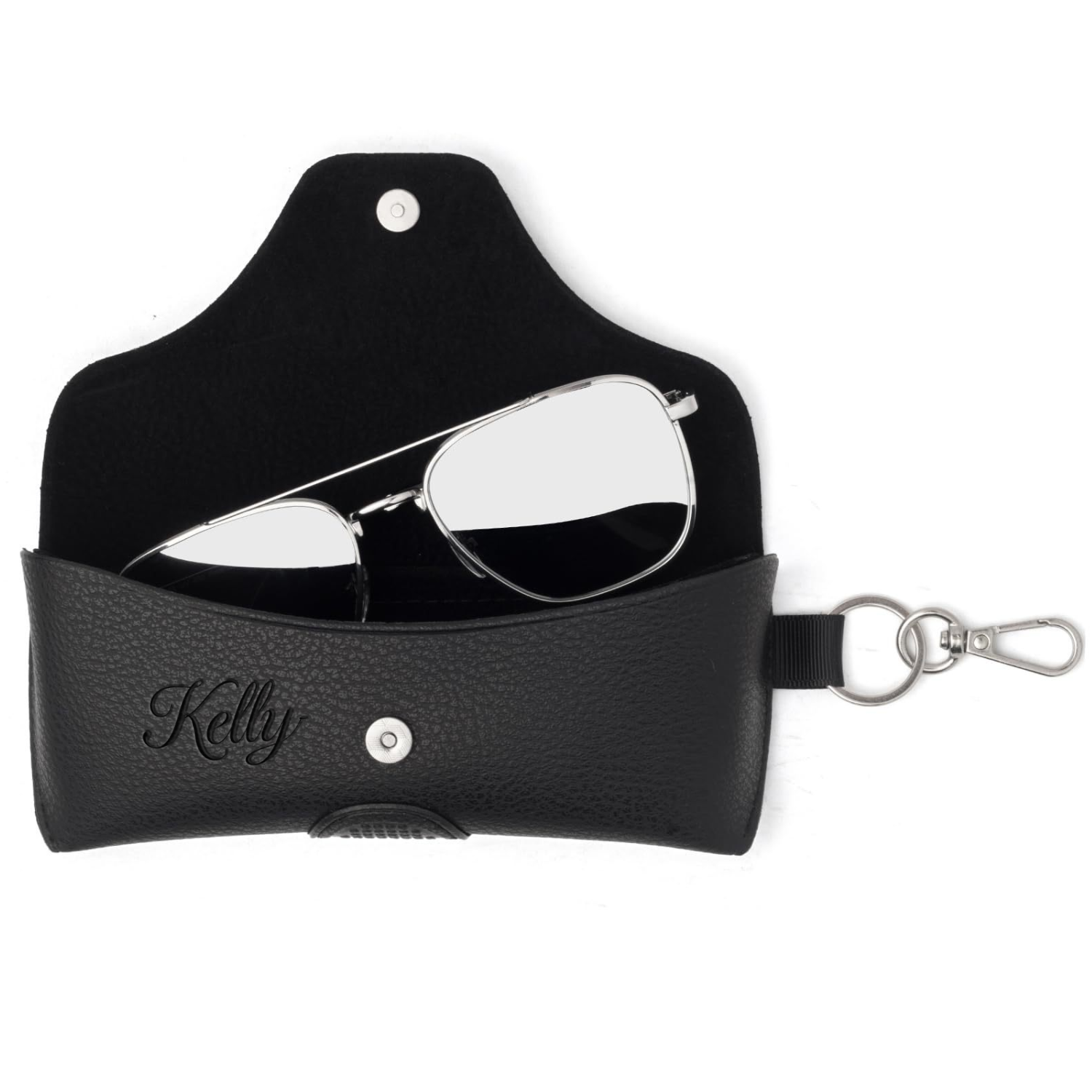 Magnetic Snap PU Leather Eyeglass Case w/ Keychain 2