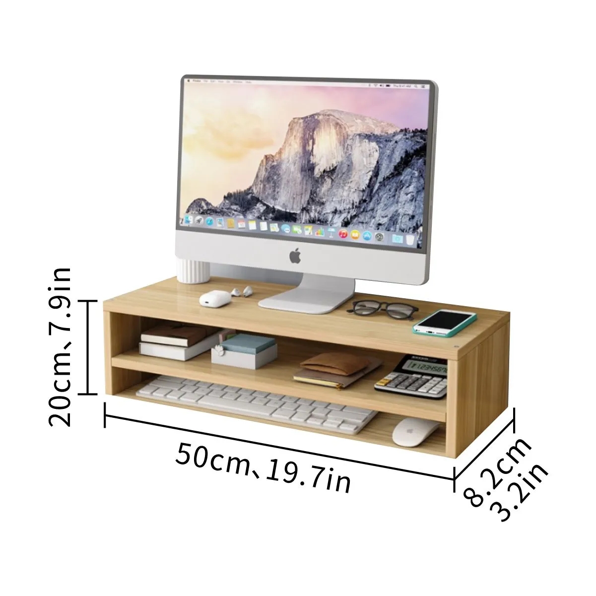 Wood Desktop Monitor Riser With Keyboard Shelf 3