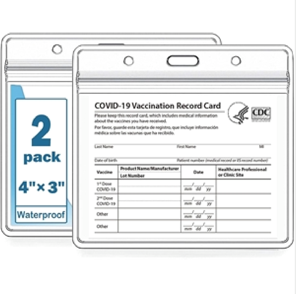 Waterproof CDC Vaccination Card Protector 4 X 3 in 1