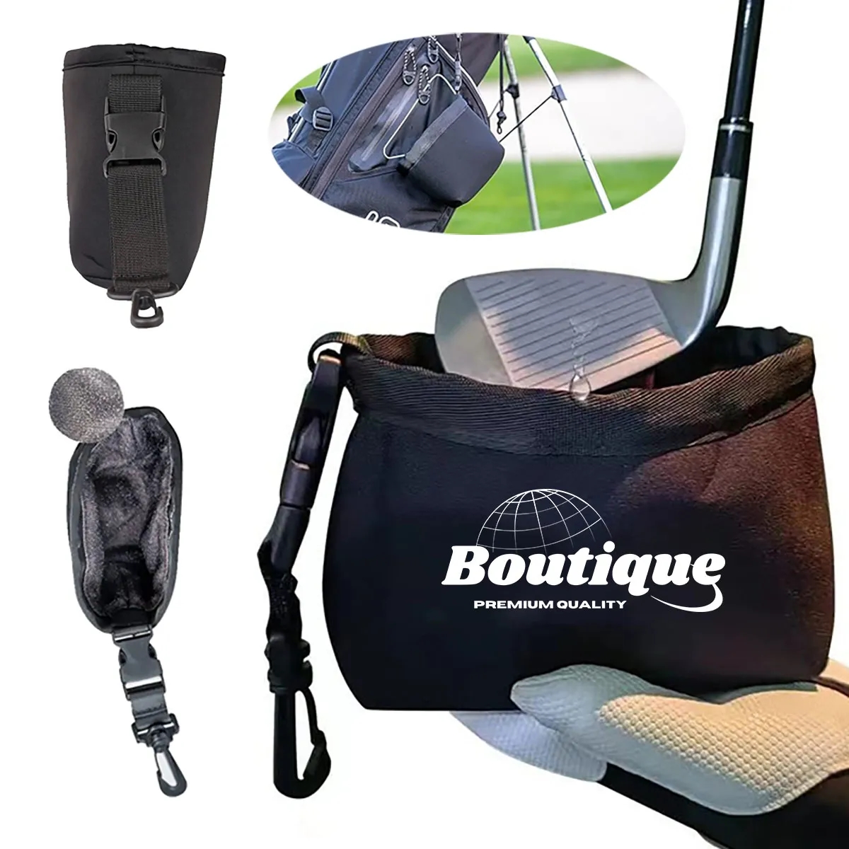 Portable Golf Club Cleaning Bag with Detachable Clip 4