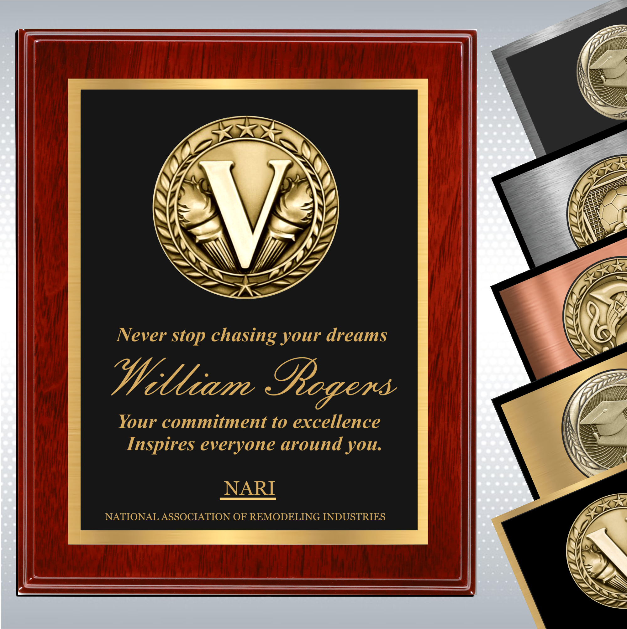 Mahogany Finish Plaque w/Medallion Over Double Plate 9