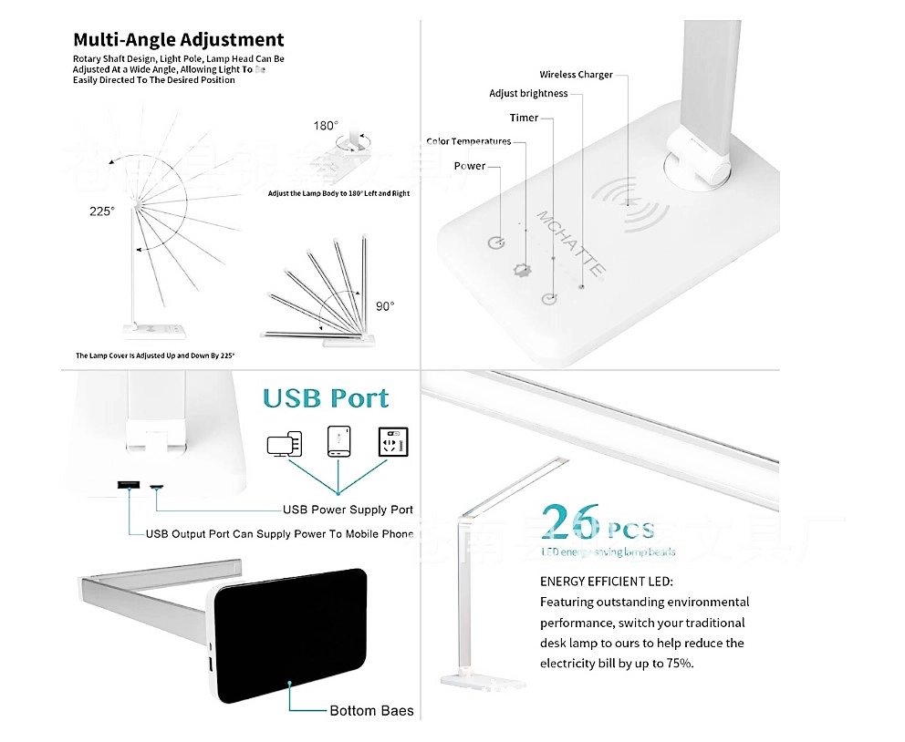 Multifunctional LED Desk Lamp with Wireless Charger 3