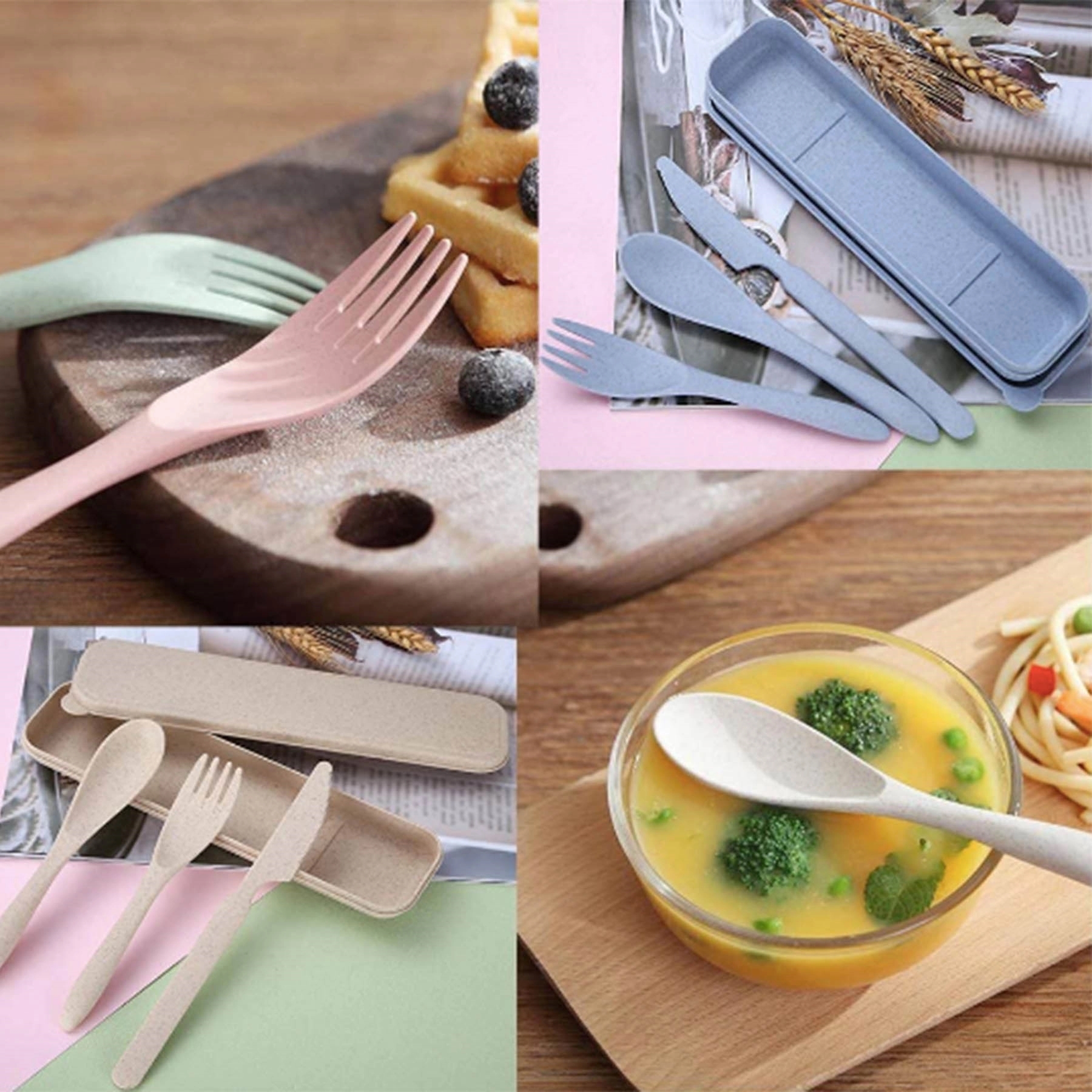 4 Sets Portable Wheat Cutlery 4