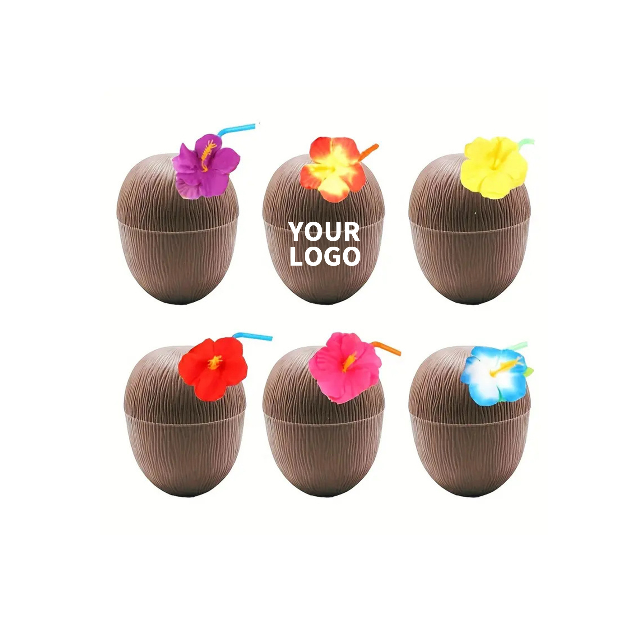 16 Oz Coconut Style Party Cup With Twist Close Lid And Flower Straw 1