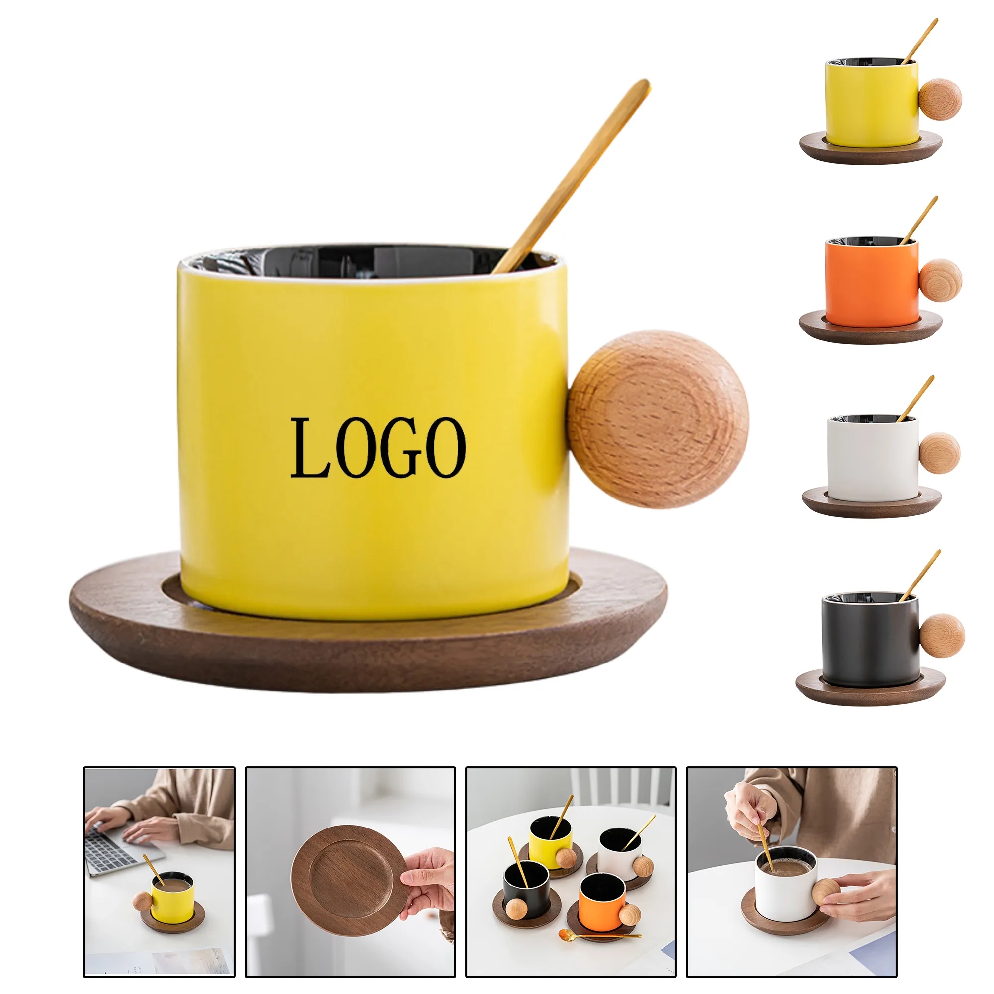 Ceramic Coffee Mug with Wooden Handle & Gift Box (10oz) 3