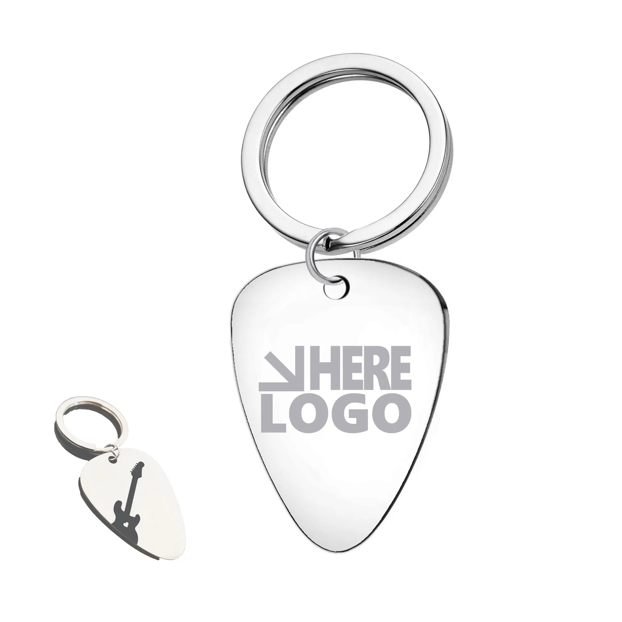 MOQ 20 Guitar Pick Keychain Stainless Steel 1