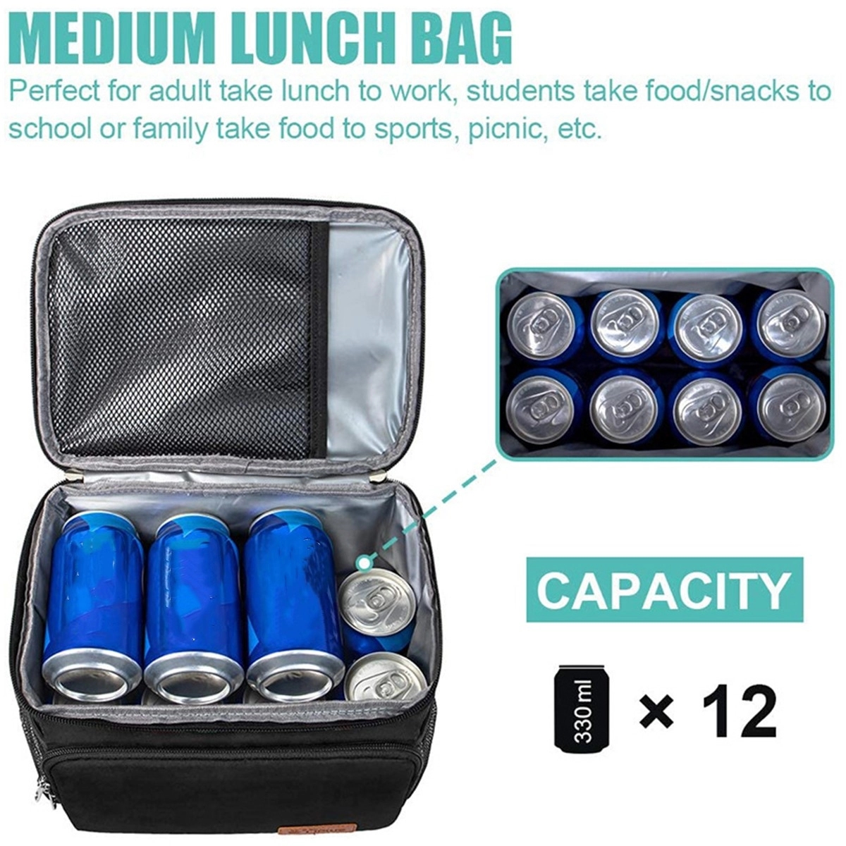 Large Insulated Soft Cooler Lunch Tote Bag 2