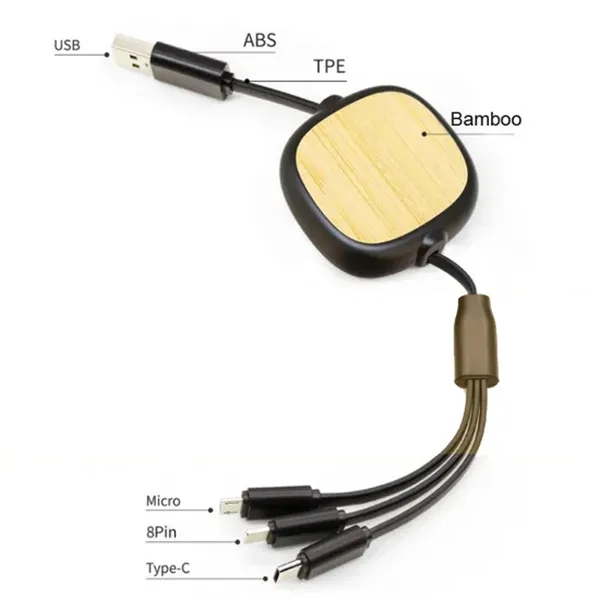 Bamboo Retractable 3-in-1 Charging Cables 4