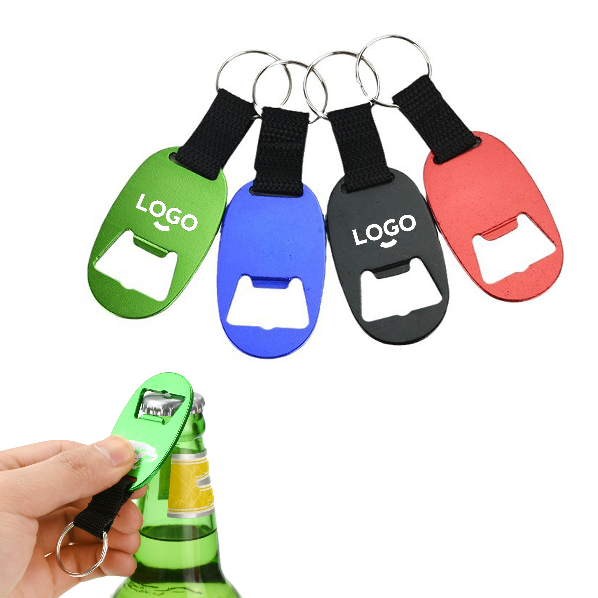 Oval Bottle Opener Keychain w/ Strap 1