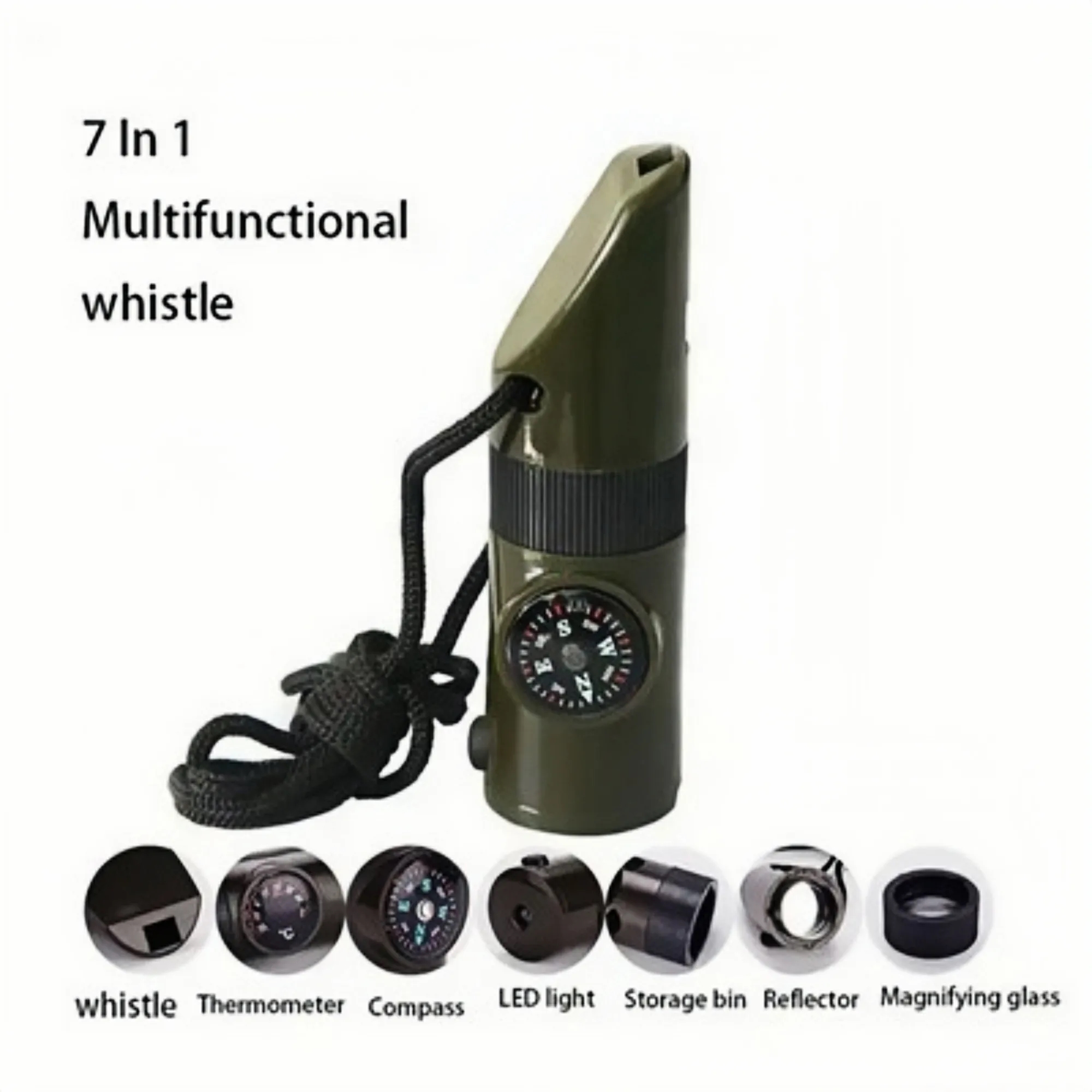 7-in-1 Multipurpose Emergency Survival Whistle w/Lanyard 3