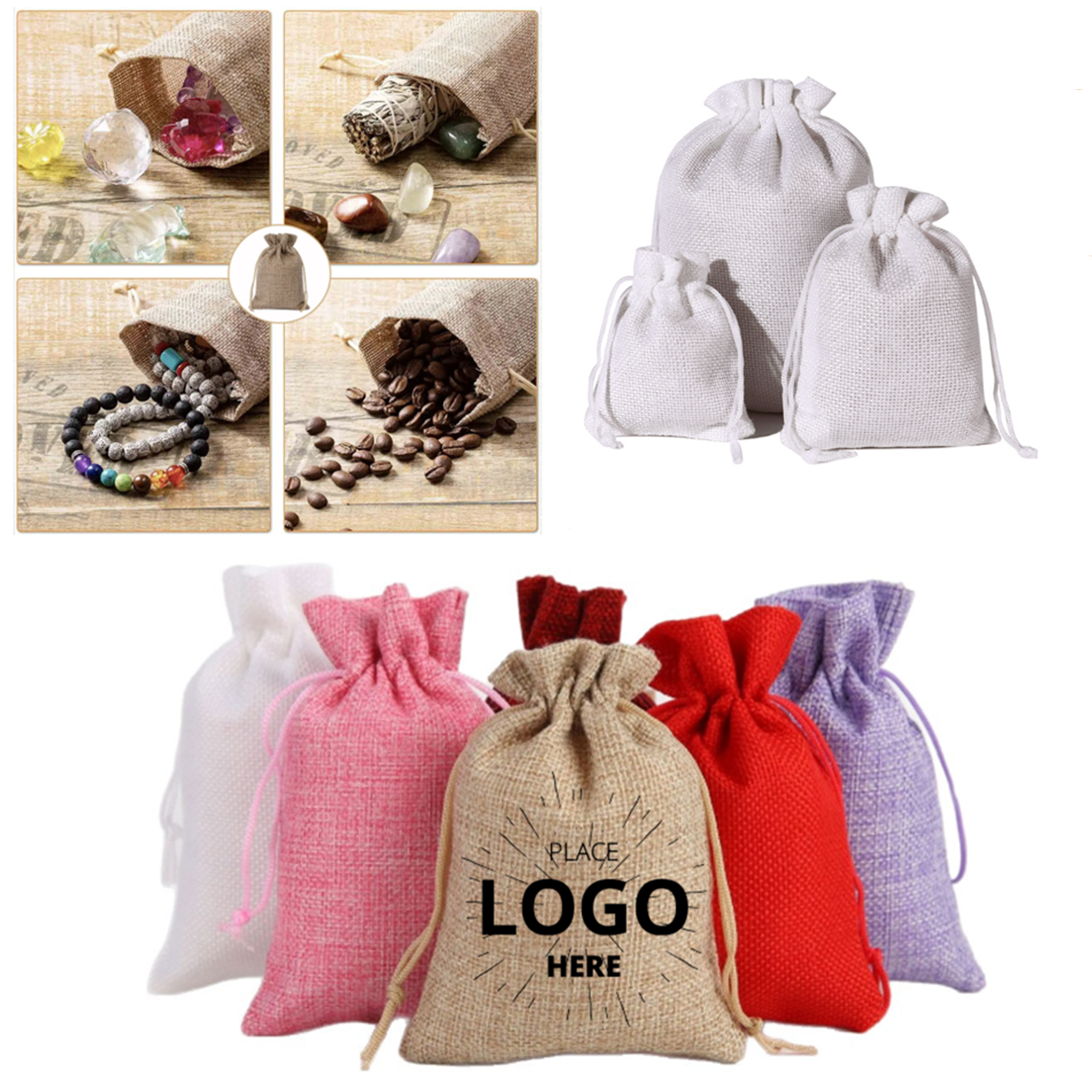 5"x7" colorful Burlap Drawstring Pouches 3