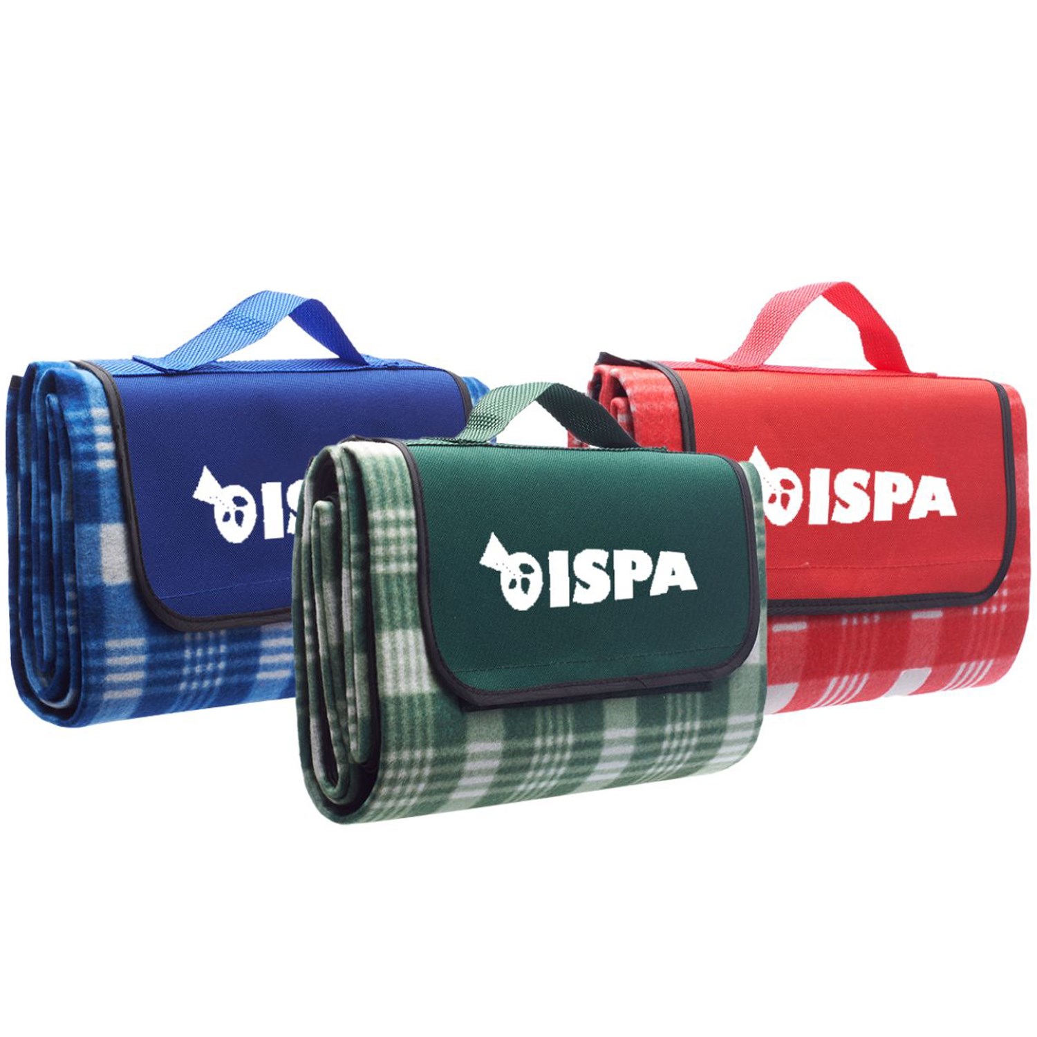 Picnic Blanket w/ Grid Pattern Design & Woven Handle Roll Up 2