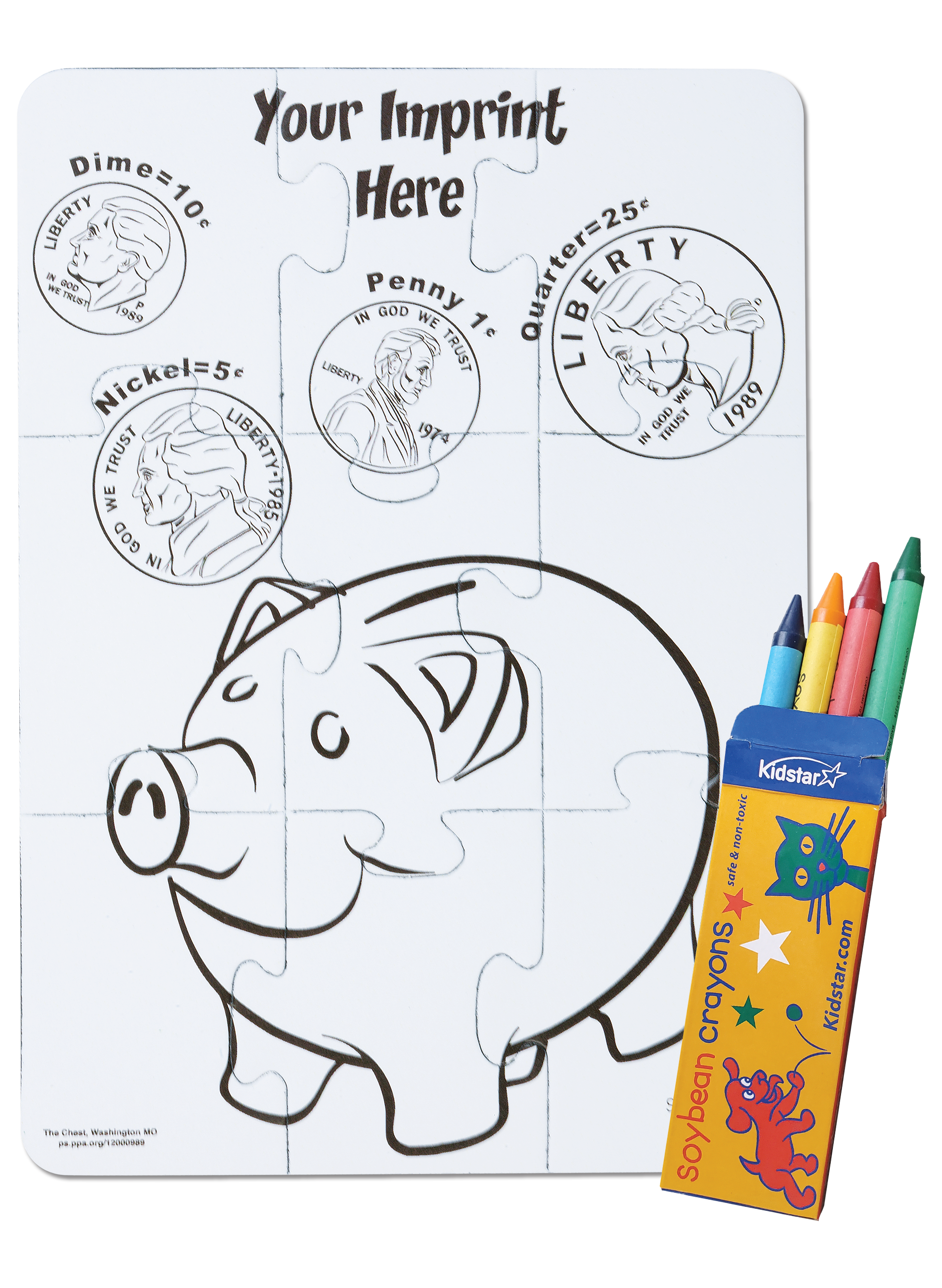 9 Pieces - 5" x 7" Coloring Puzzle - Piggy Bank 2