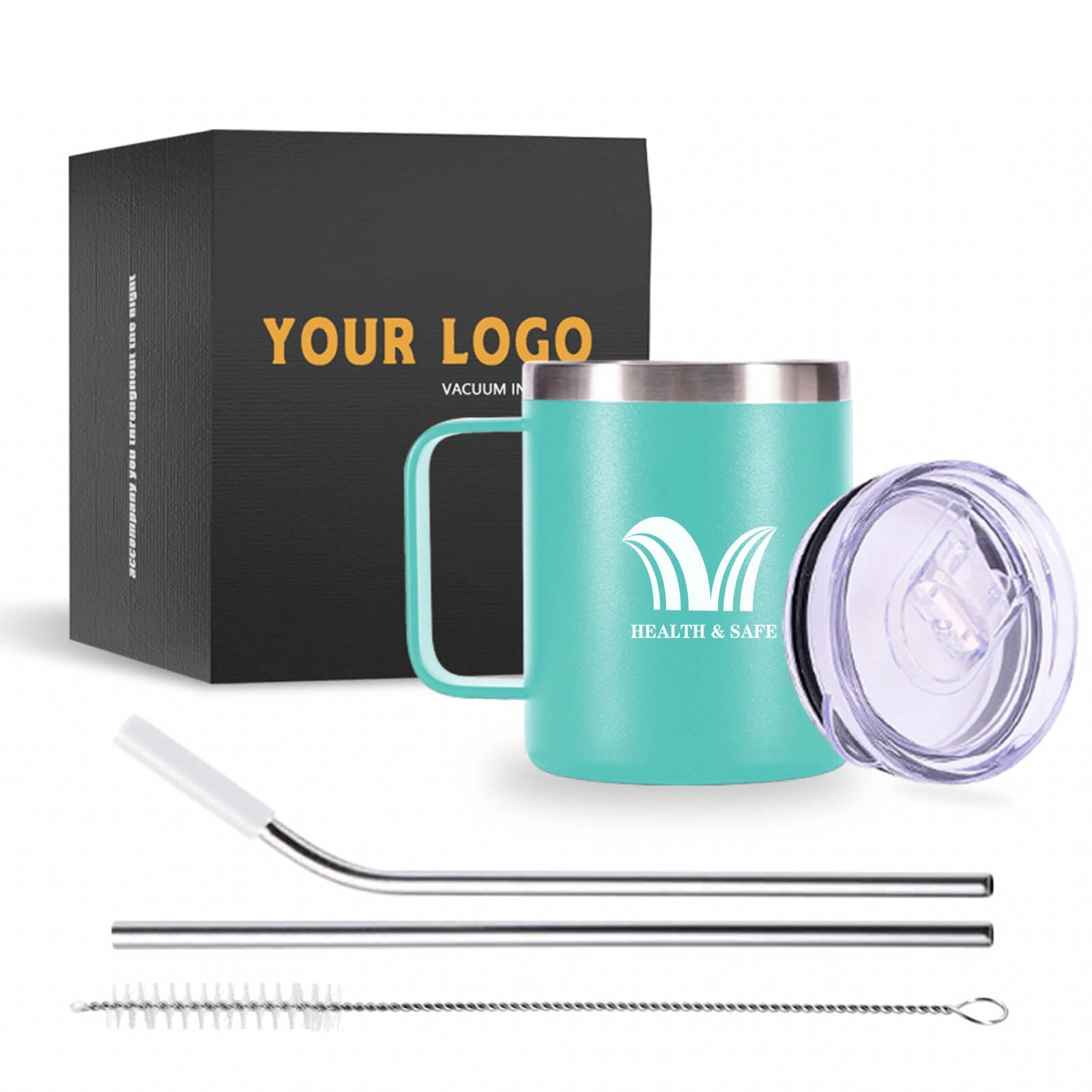 12 Oz Double Wall Insulated Coffee Mugs With Lids And Straws 2