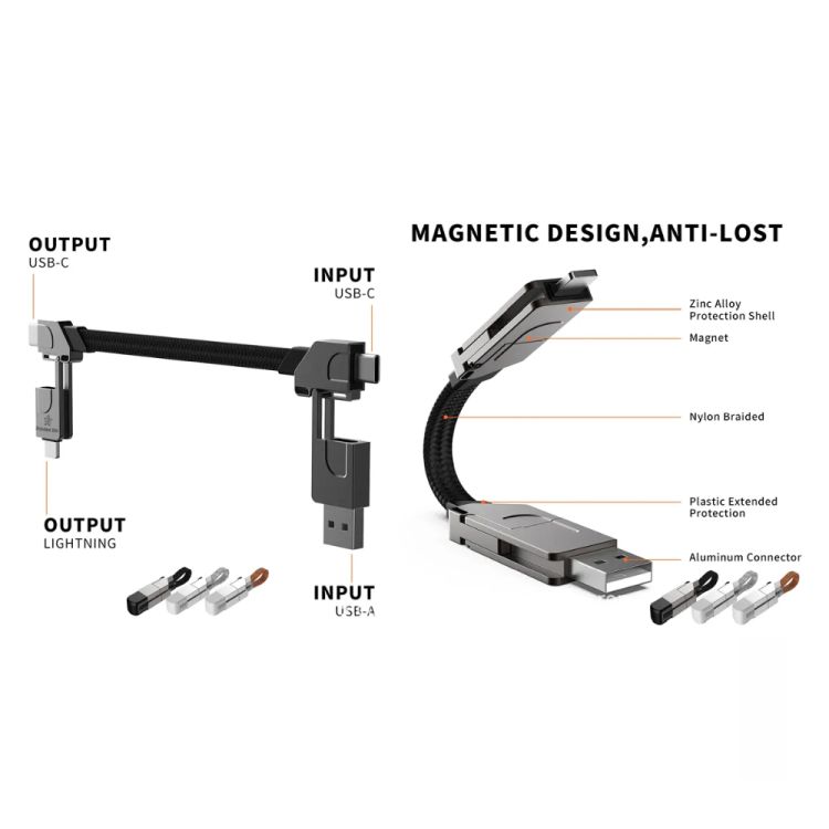 PortableMagneticKeyring5in1USBChargerDataCord 2