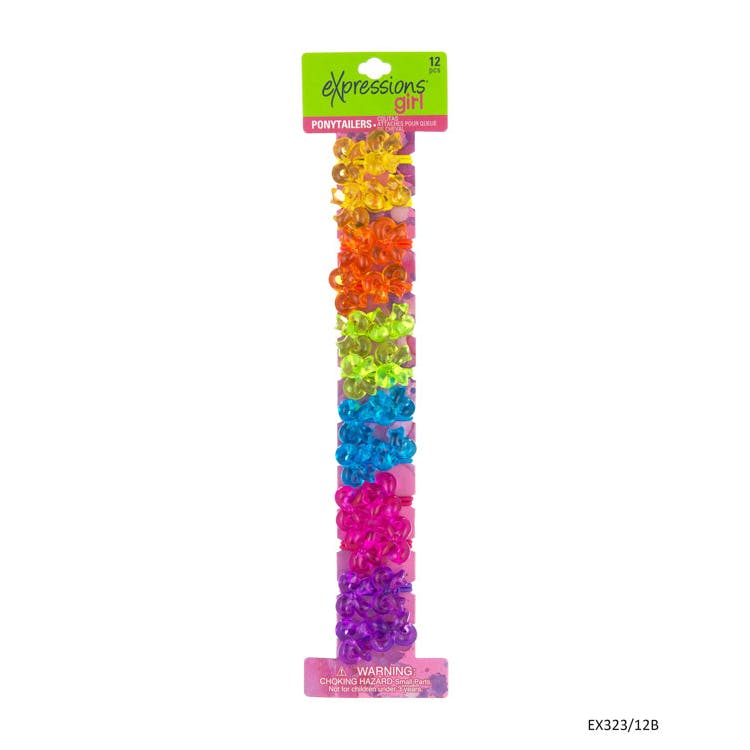 Bow Twin Bead Ponytail Holders - 12 Piece Assorted Colors 2