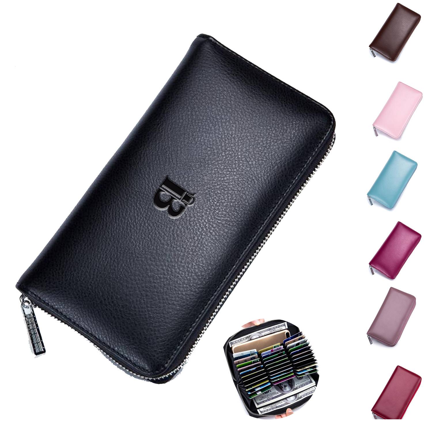 RFID Zip Genuine Leather Wallet 1
