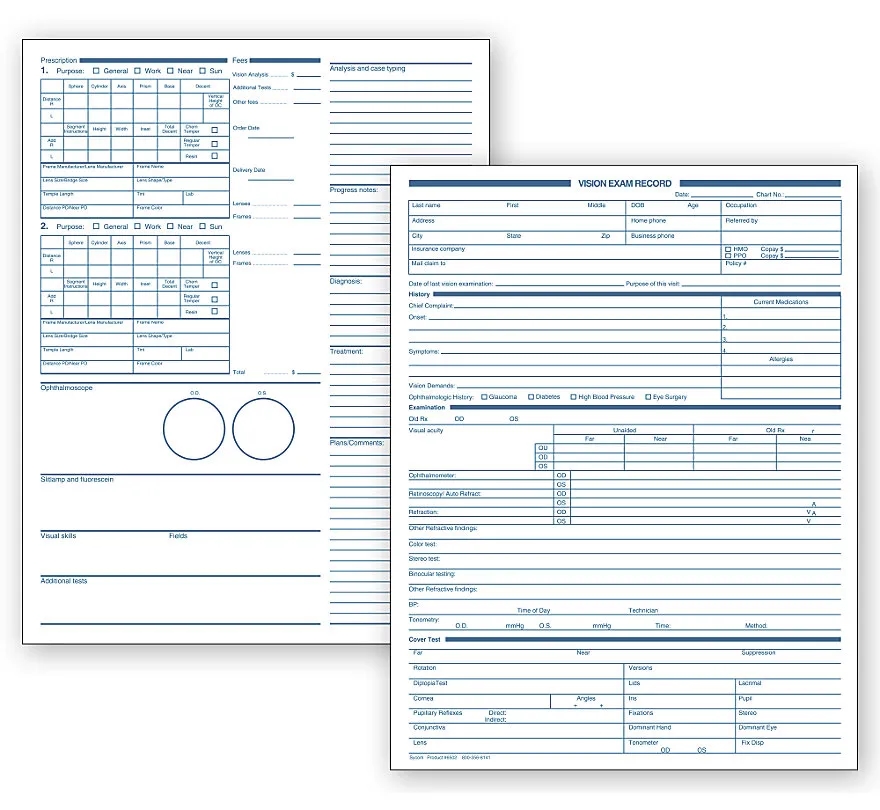 Optometry Vision Exam Records, Two-Sided 1