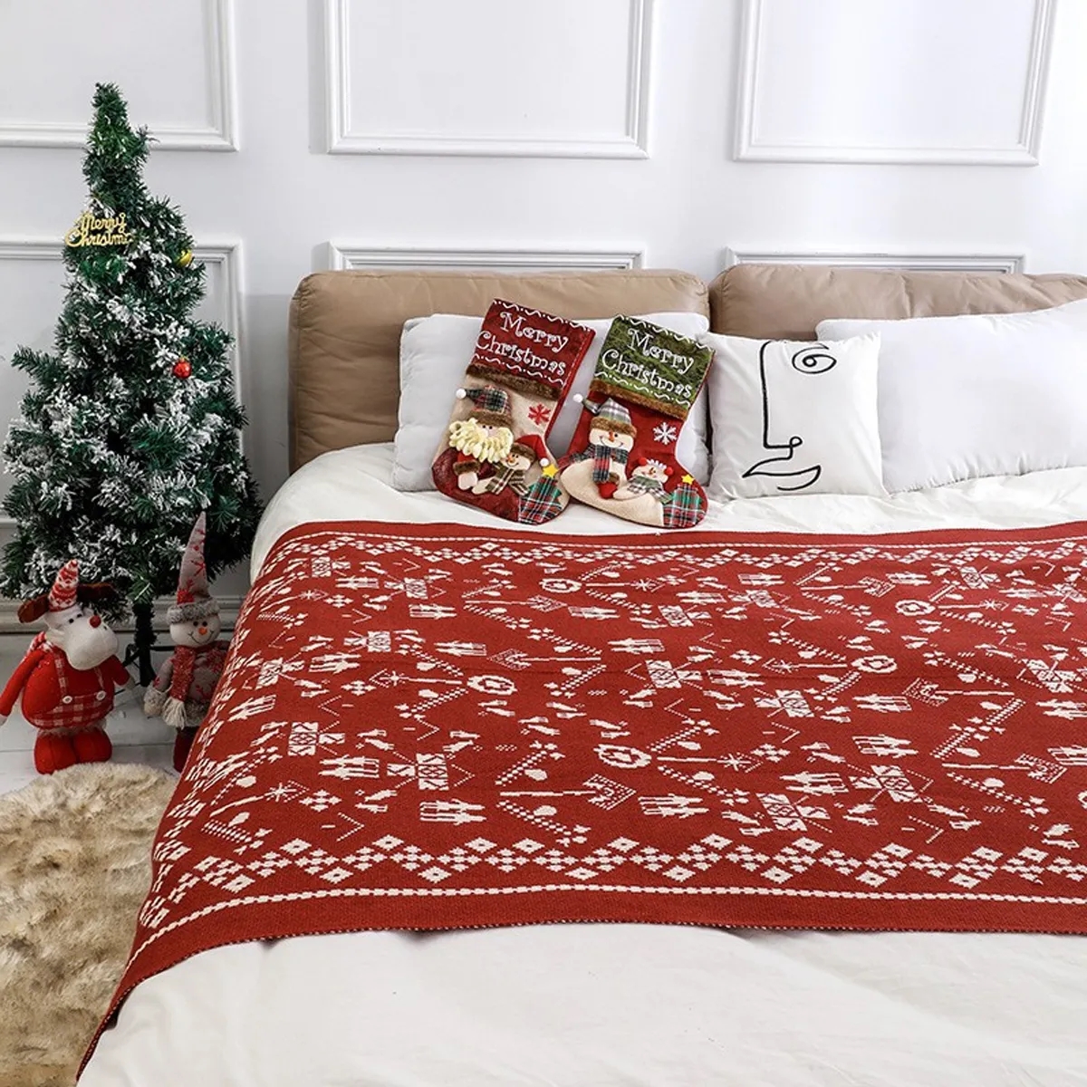 Red Knit Holiday Throw Blanket For Office And Home 7